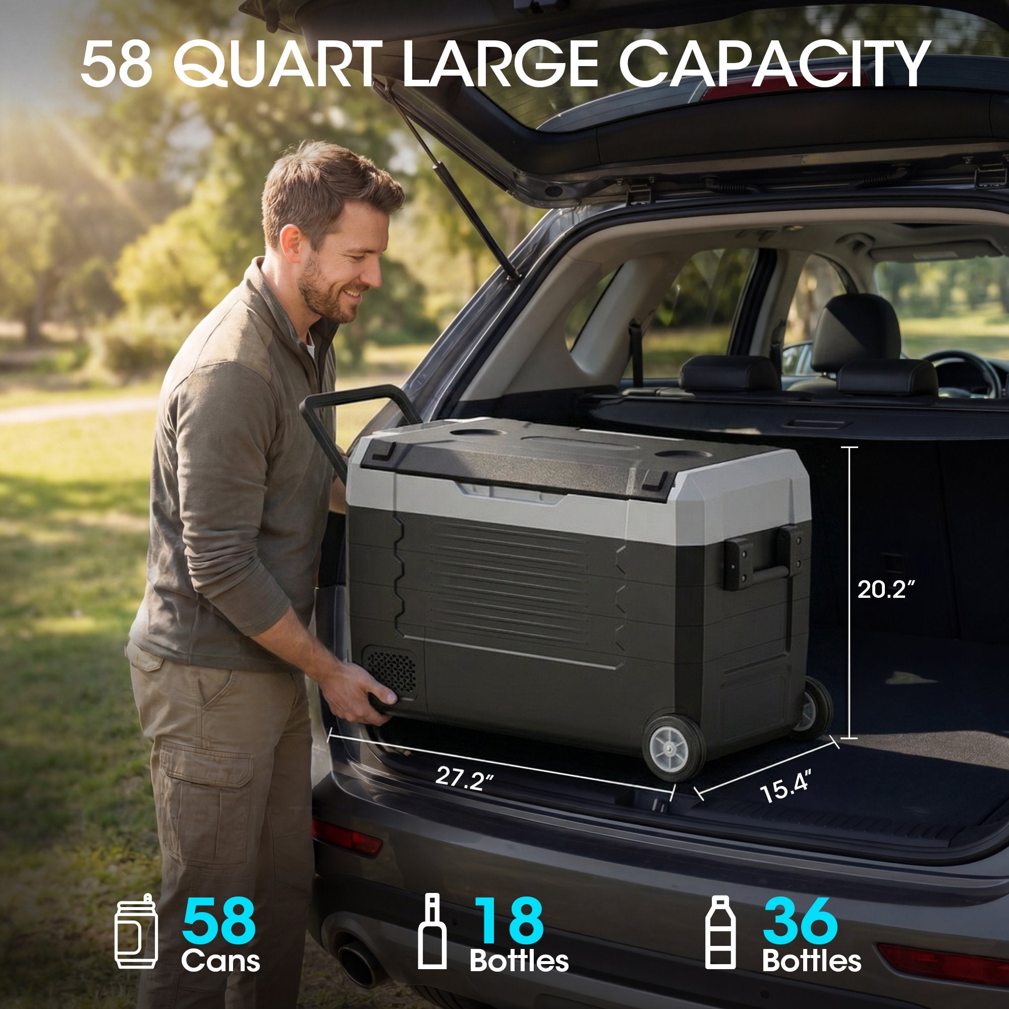 Nepsam 58QT Portable Car Refrigerator, Dual Zone, APP Control, 12V/24V & 100-240V, for RV, Camping & Home