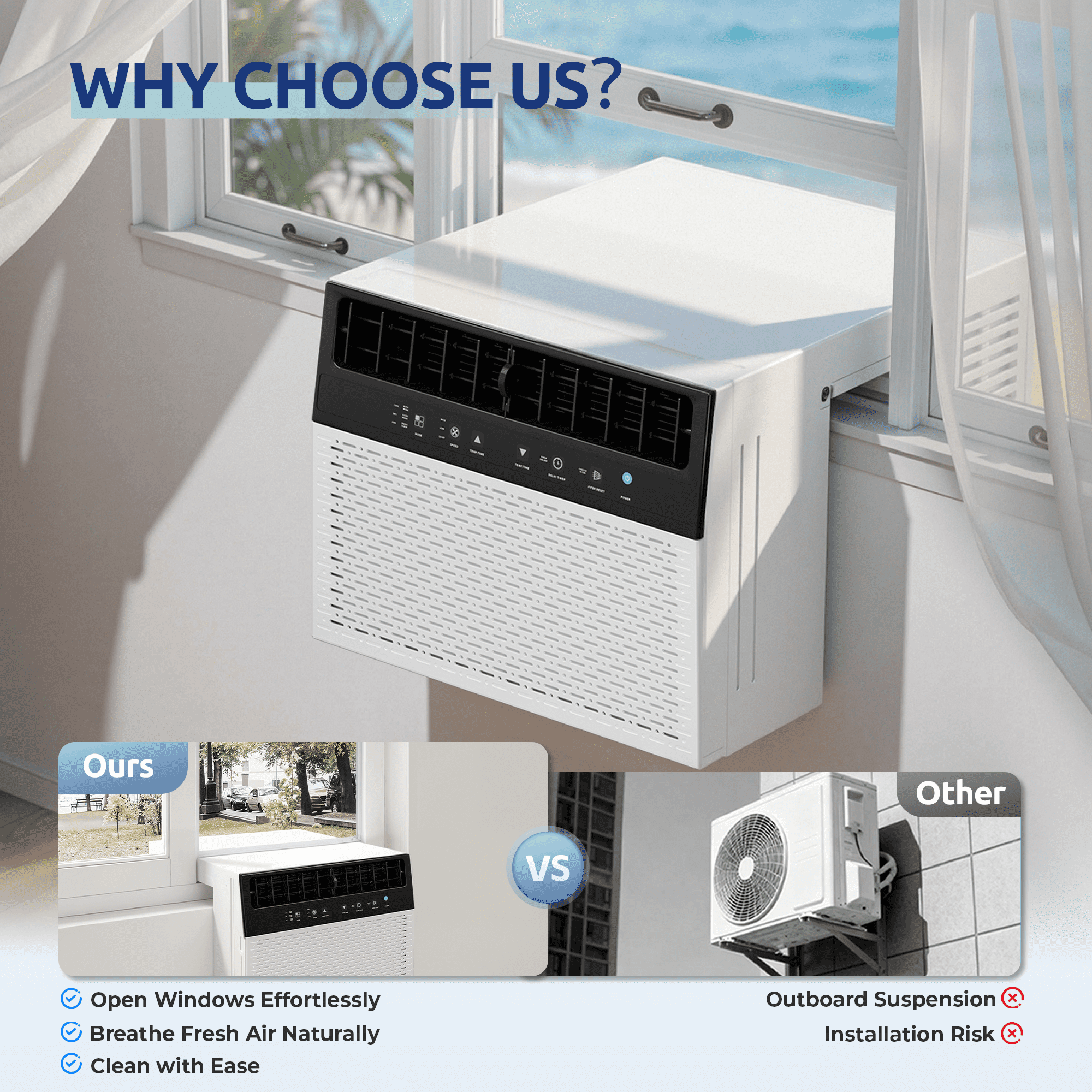 Nepsam 10000-BTU Window Air Conditioner, Cools Up to 450 Sq Ft, with Remote Control, Energy Efficient, Easy Installation Kit Included