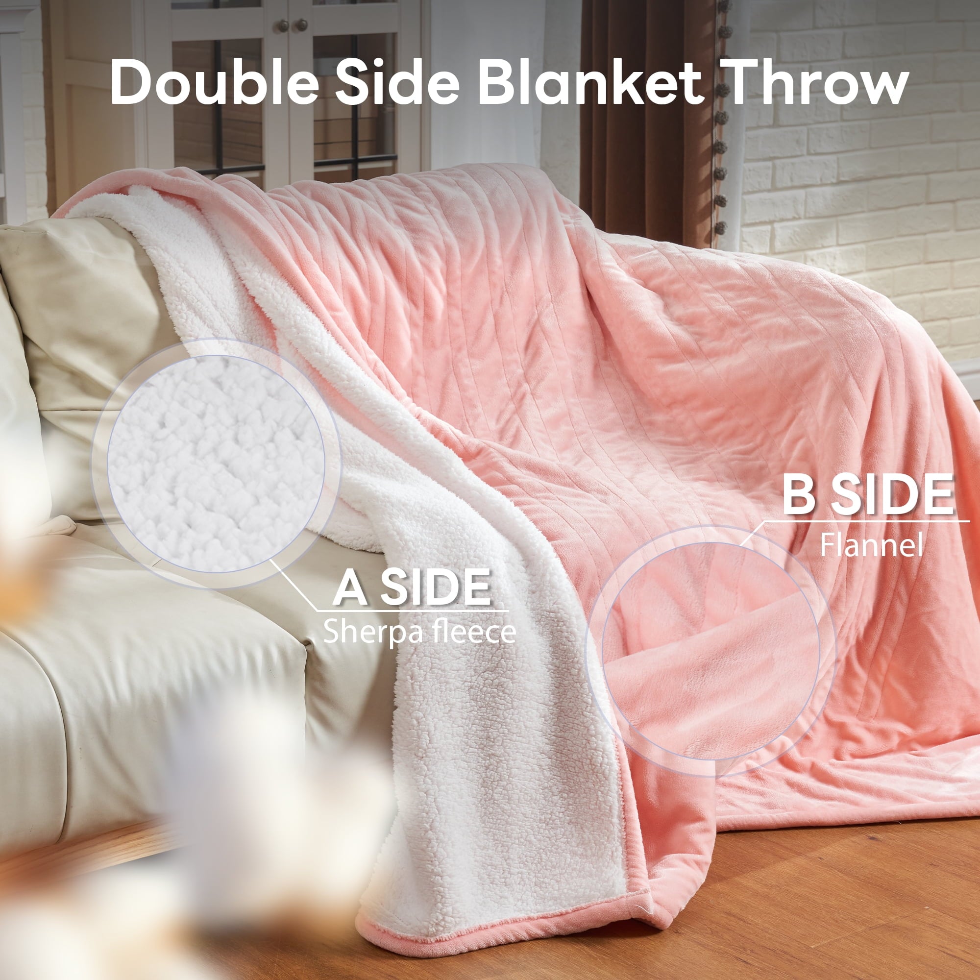 Nepsam Electric Heated Blanket Flannel and Soft Sherpa Fleece, 50" x 60" with 12 Hours Auto Shut Off, Machine Washable, Pink