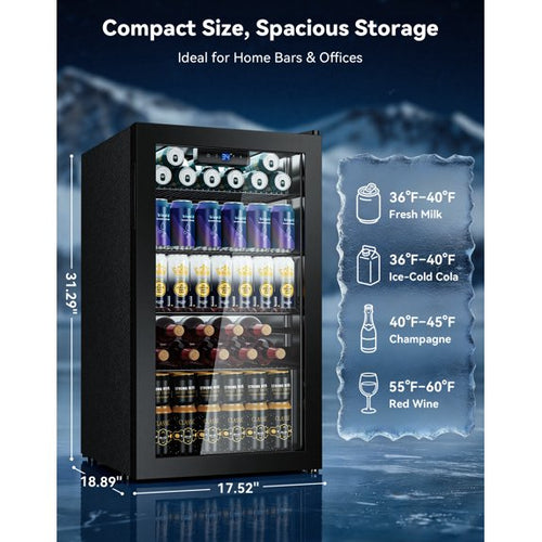 Nepsam 115V Single Zone Beverage Cooler, 34-64°F, Reversible Door, Touch Control, LED Ligh