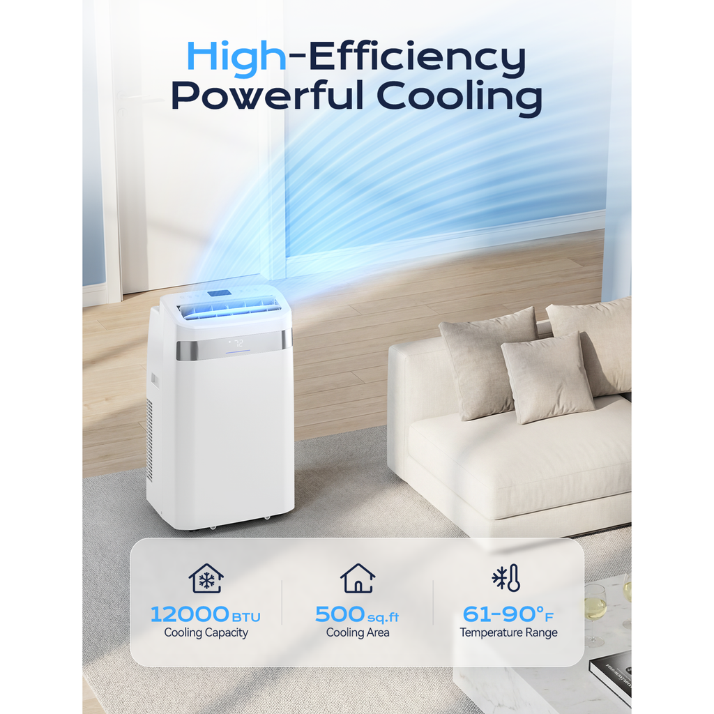 Nepsam 12000 BTU Portable Air Conditioner,4-in-1 Quiet AC Cooler Dehumidifier Fan, 550 sq.ft Room AC with 24H Timer, Remote Control & Window Kit