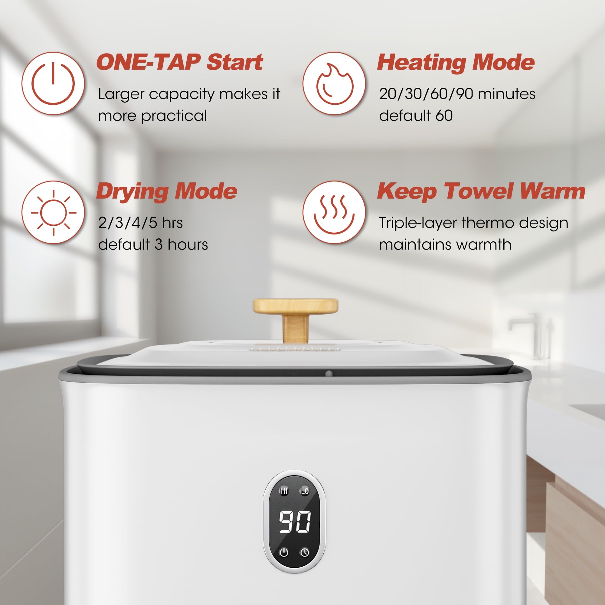 Nepsam 35L Towel Warmer Bucket with Drying Modes, Heating Mode 20/30/60/90 Min, Customized Fragrance, LED Screen, Anti-scald Safety lock, White