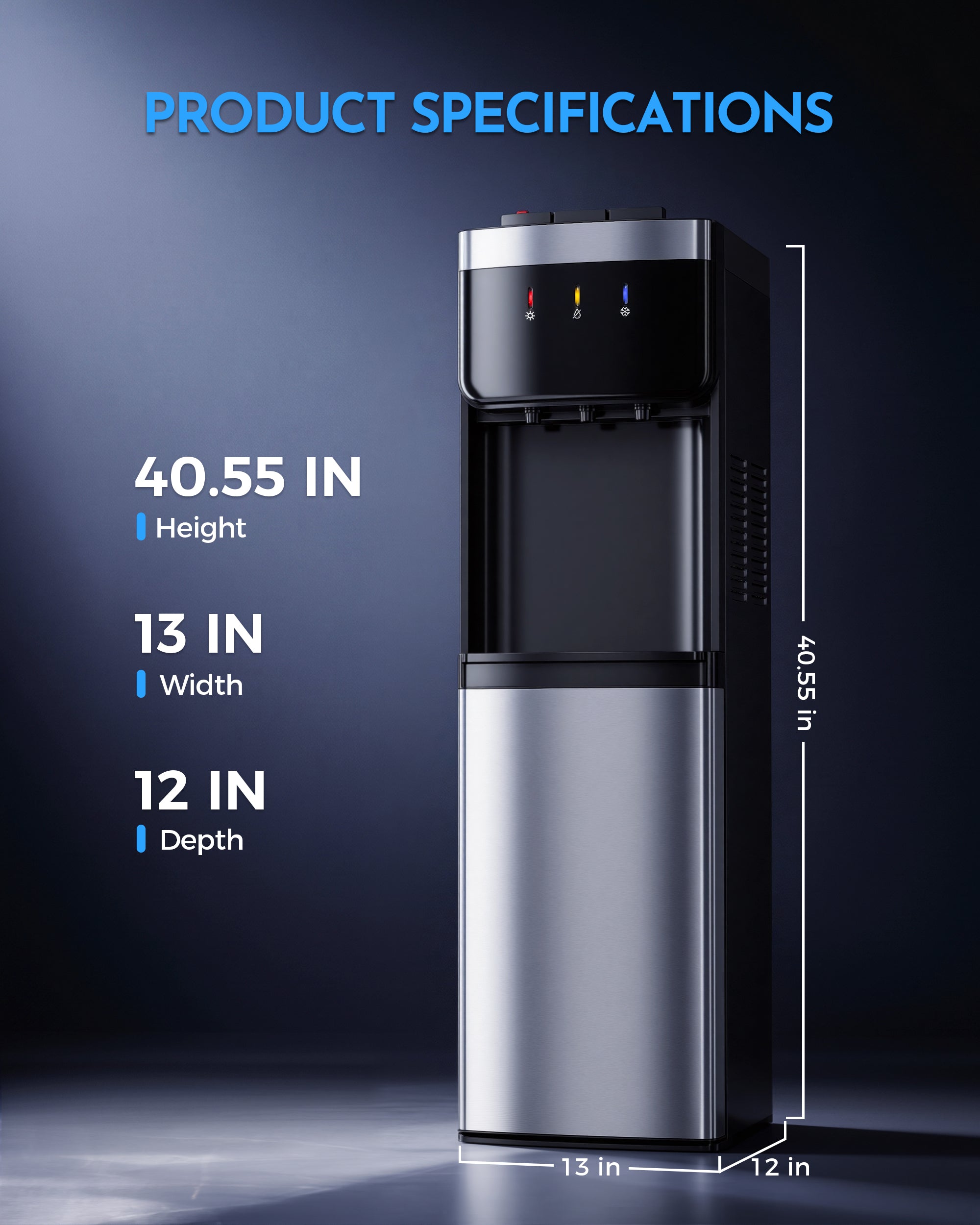 Nepsam Bottom Loading Water Cooler Dispenser, No Heavy Lifting 3-5 Gallon, 3-Temperature Hot/Cold/Room Water, Child Lock, for Home & Office, Gray