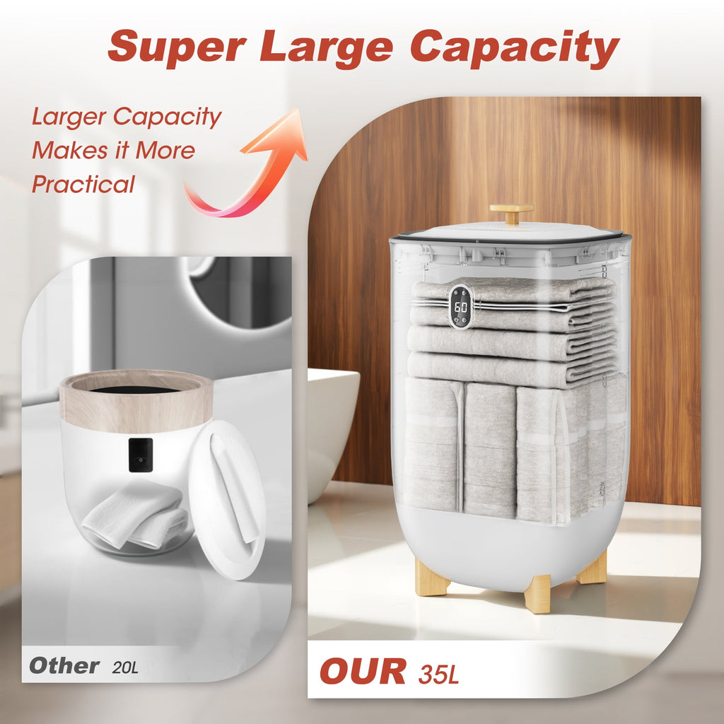 Nepsam 35L Towel Warmer, Towel Warmer Bucket with Drying Modes, Heating Mode 20/30/60/90 Min, LED Screen, Six Towels, Two Double Blankets and Two Robes, for Spa, Bathrobe, Blanket & Pajama