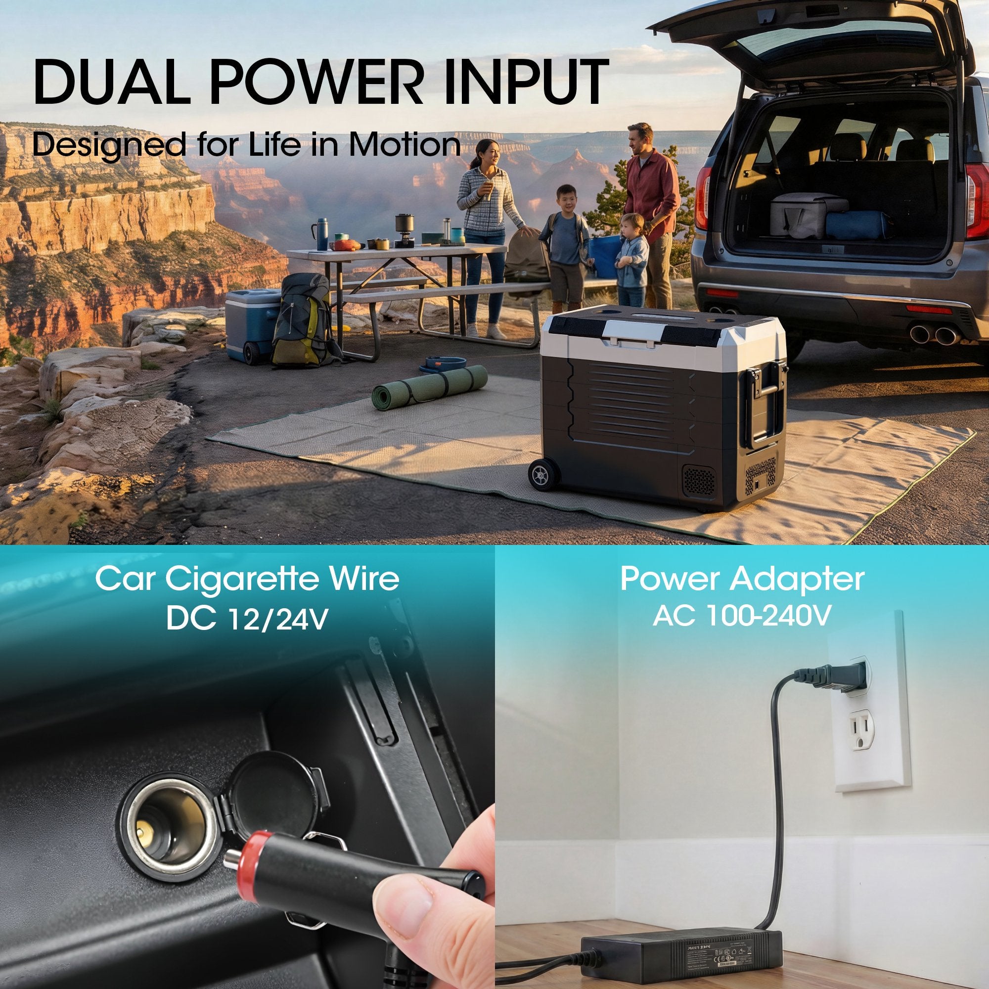 Nepsam 58QT Portable Car Refrigerator, Dual Zone, APP Control, 12V/24V & 100-240V, for RV, Camping & Home