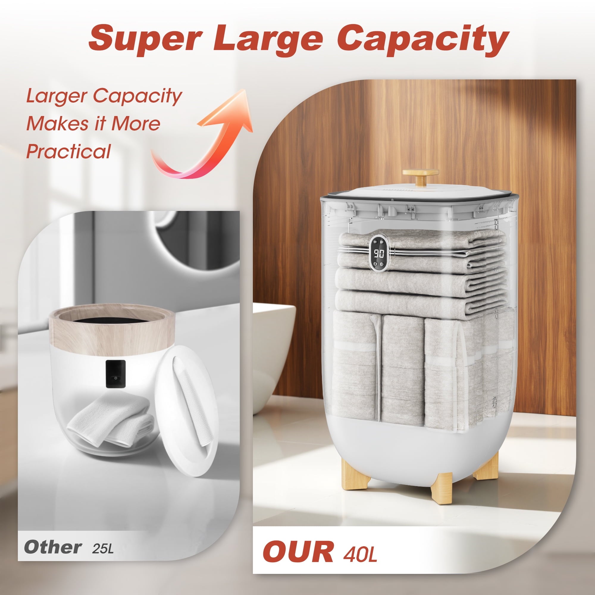 Nepsam 35L Towel Warmer Bucket with Drying Modes, Heating Mode 20/30/60/90 Min, Customized Fragrance, LED Screen, Anti-scald Safety lock, White