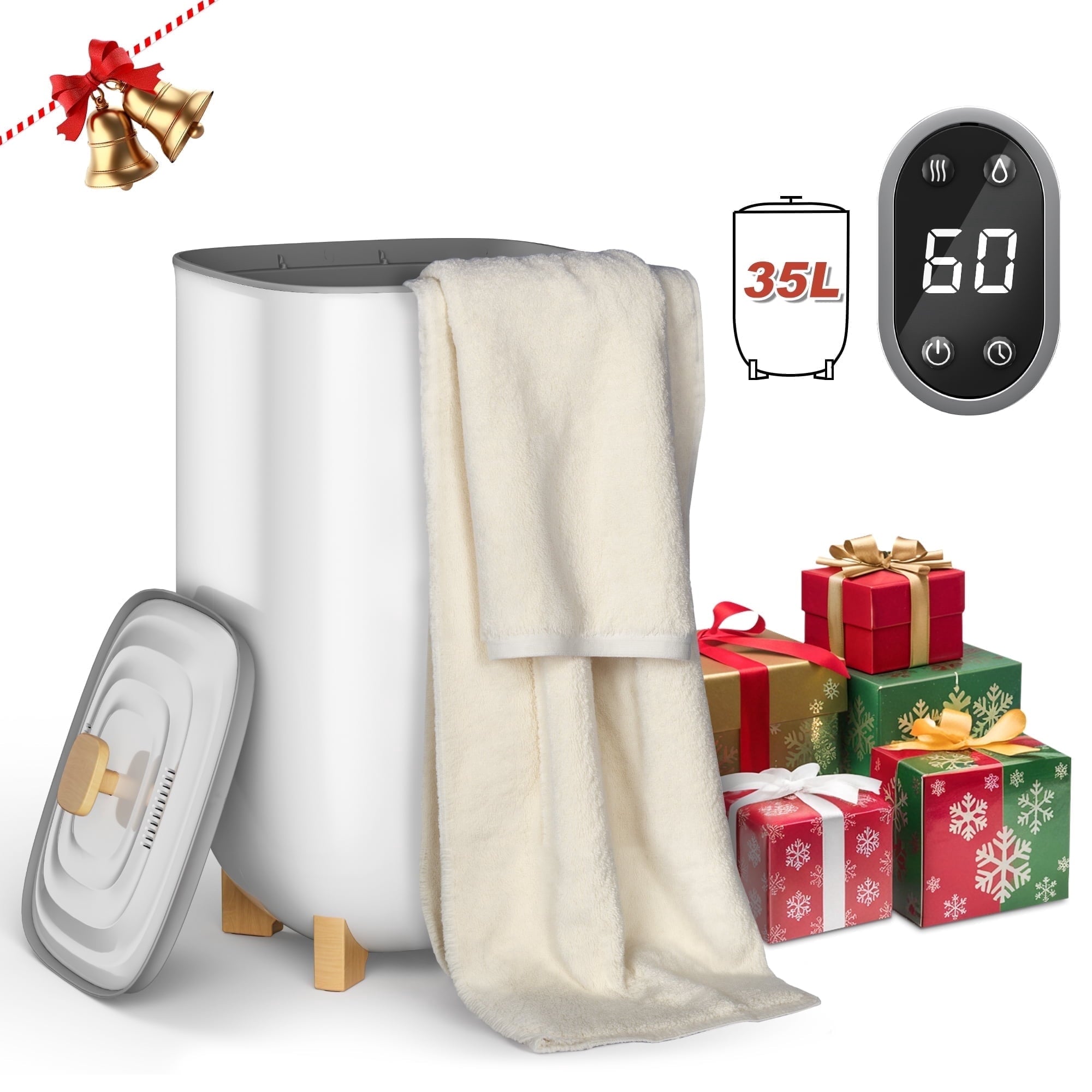Nepsam 35L Towel Warmer, Towel Warmer Bucket with Drying Modes, Heating Mode 20/30/60/90 Min, LED Screen, Six Towels, Two Double Blankets and Two Robes, for Spa, Bathrobe, Blanket & Pajama