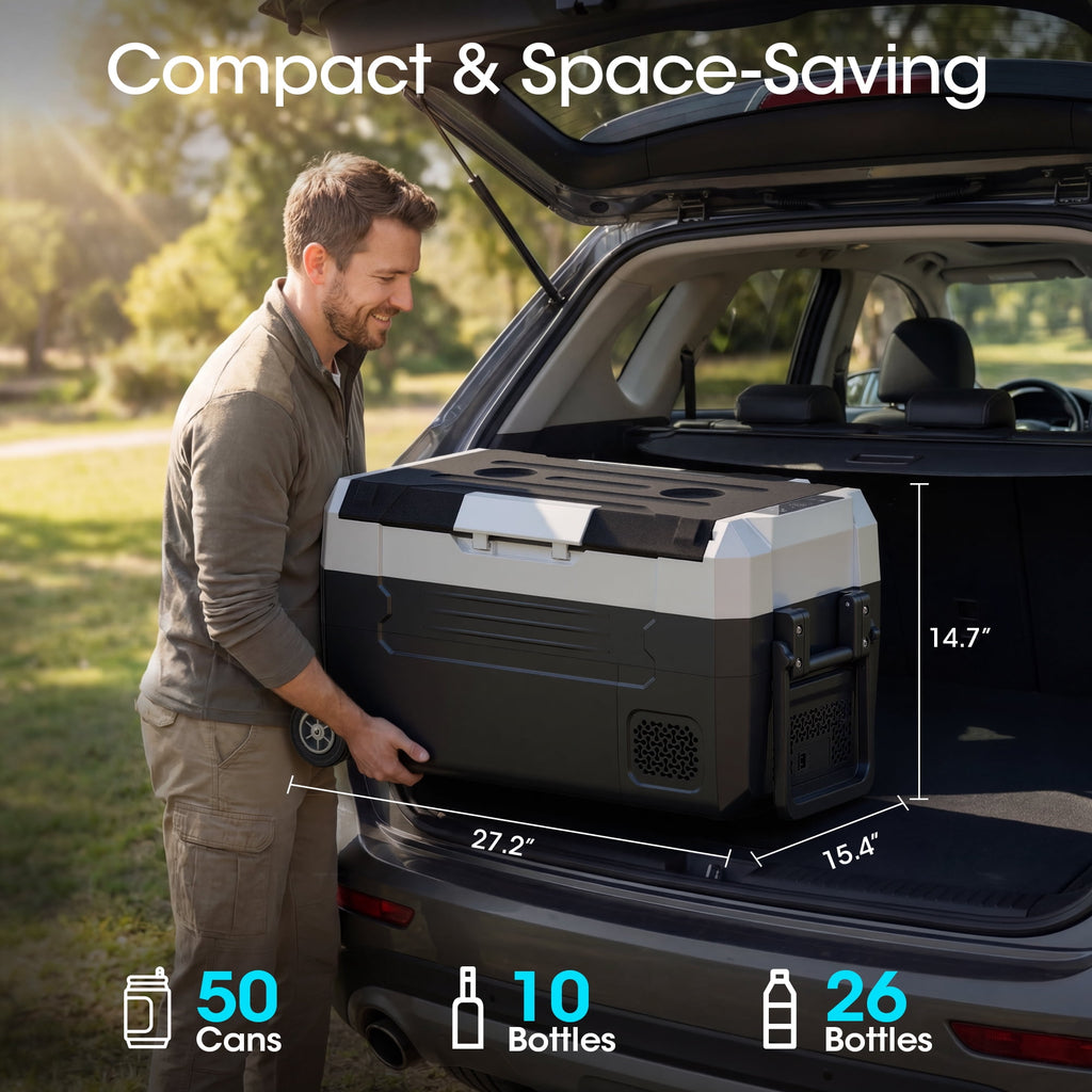 Nepsam 37QT Portable Car Refrigerator, Dual Zone, APP Control, 12V/24V & 100-240V, for RV, Camping & Home