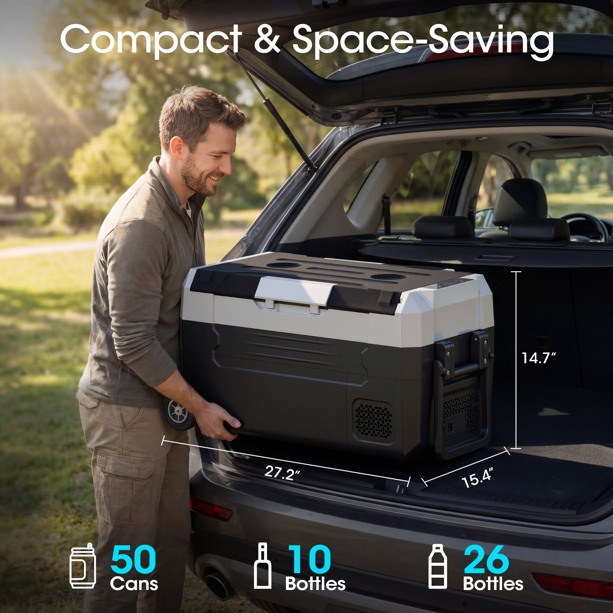Nepsam 37QT Portable Car Refrigerator, Dual Zone, APP Control, 12V/24V & 100-240V, for RV, Camping & Home