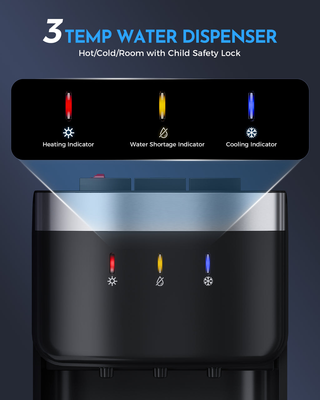 Nepsam Bottom Loading Water Cooler Dispenser, No Heavy Lifting 3-5 Gallon, 3-Temperature Hot/Cold/Room Water, Child Lock, for Home & Office, Gray