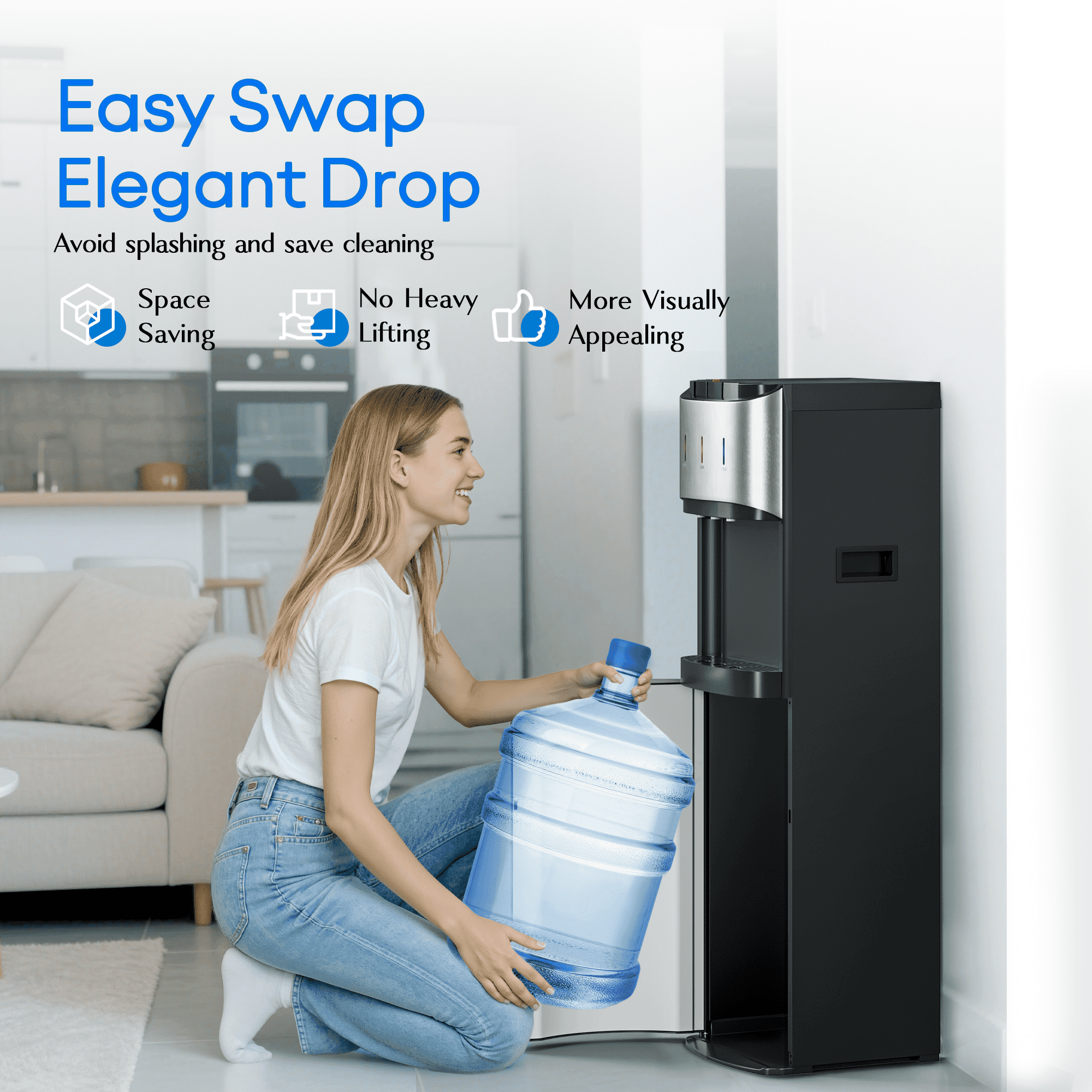 Nepsam Top-Loading Water Dispenser, Hot & Cold Water Cooler with Child Safety Lock, 304 Stainless Steel, 650W for Home Office