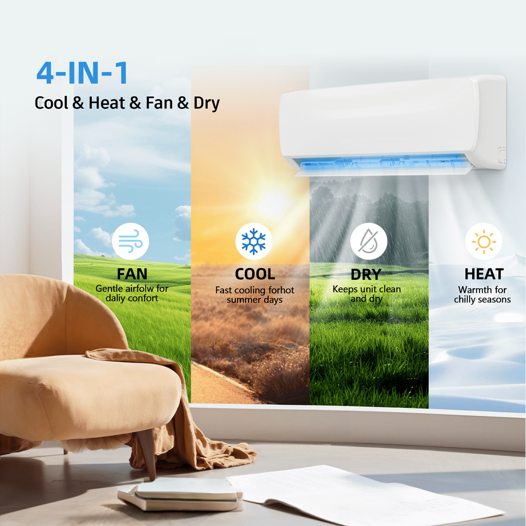 Nepsam 18000 BTU Mini Split Air Conditioner 19 SEER2 230V Inverter AC, Wall Mounted Heating Cooling System, 1250 Sq. Ft, Turbo Self-Cleaning for Home Bedroom