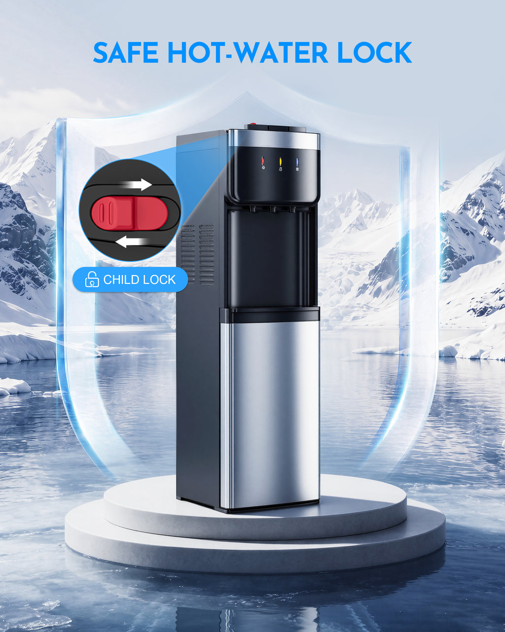Nepsam Bottom Loading Water Cooler Dispenser, No Heavy Lifting 3-5 Gallon, 3-Temperature Hot/Cold/Room Water, Child Lock, for Home & Office, Gray