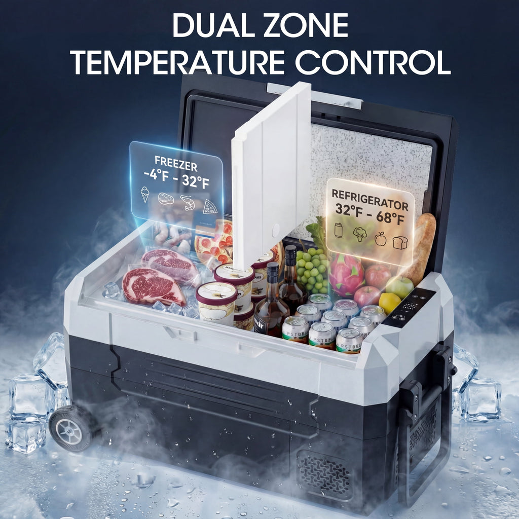 Nepsam 37QT Portable Car Refrigerator, Dual Zone, APP Control, 12V/24V & 100-240V, for RV, Camping & Home
