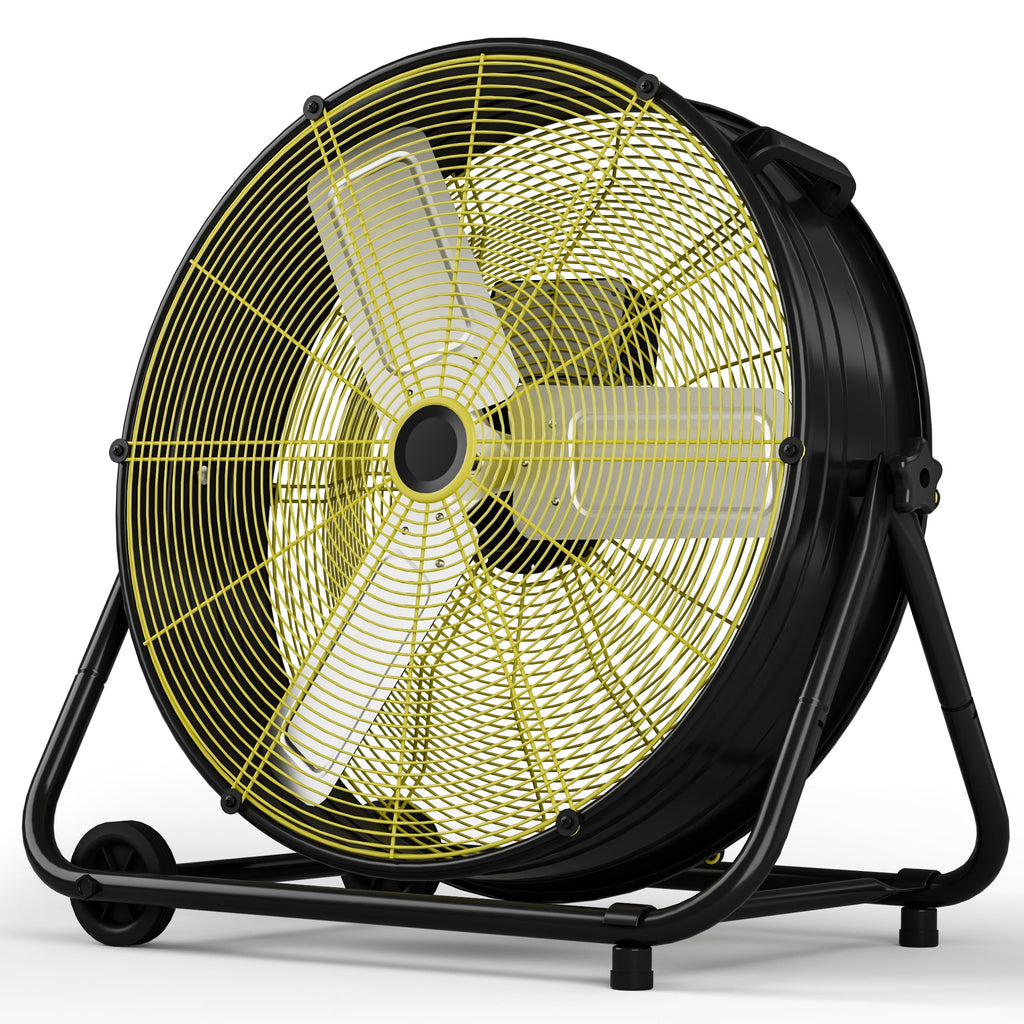 Nepsam 24" Industrial Drum Fan, 3 Speed Air Circulator w/180°Tilt, With Metal Wheels, for Commercial, Factory and Garage，Black