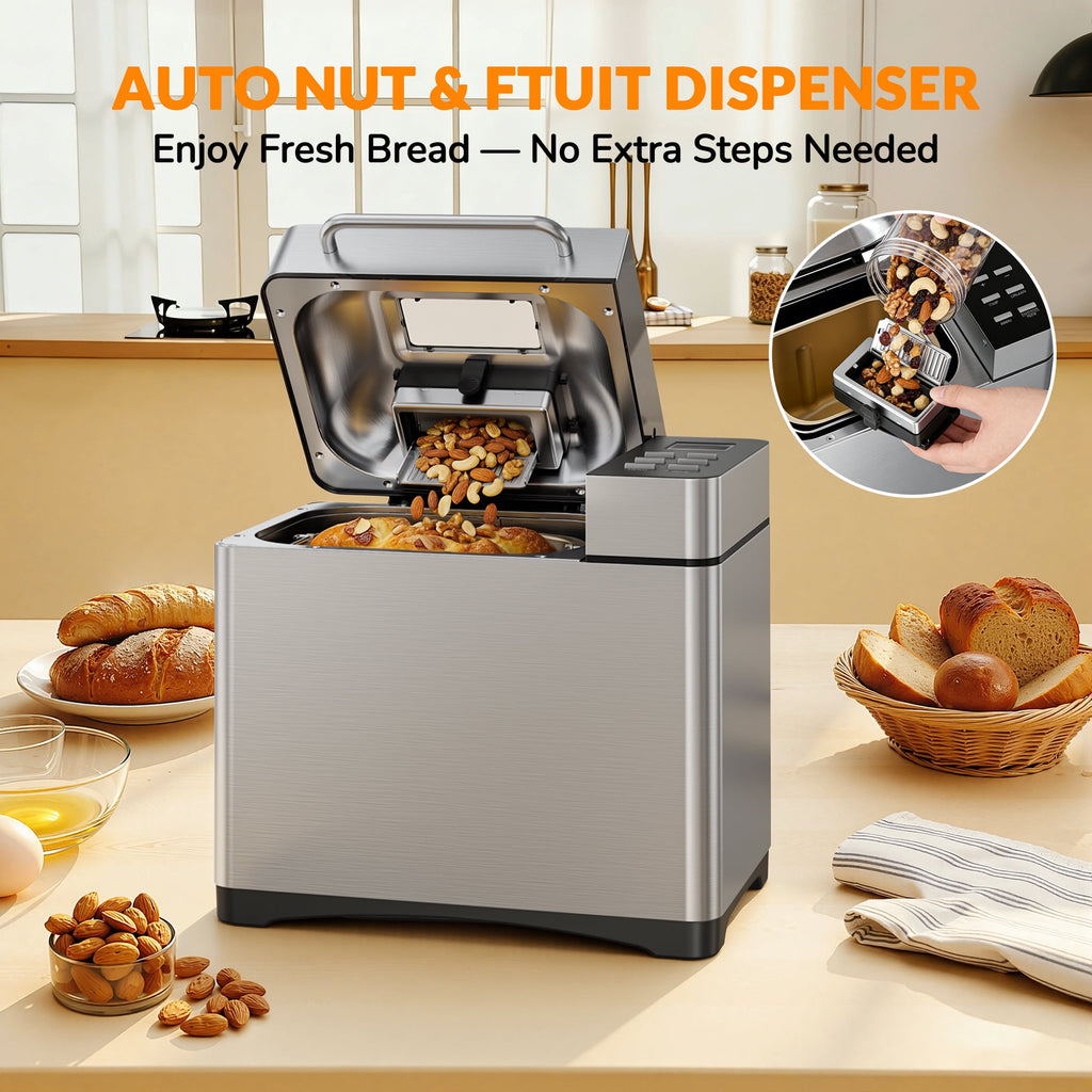 Nepsam 19-in-1 Stainless Steel Bread Maker Machine, Automatic LCD Display with 15H Timer & 1H Keep Warm (Silver)