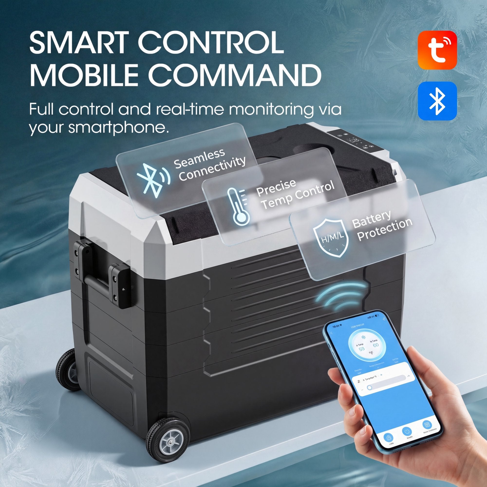 Nepsam 58QT Portable Car Refrigerator, Dual Zone, APP Control, 12V/24V & 100-240V, for RV, Camping & Home