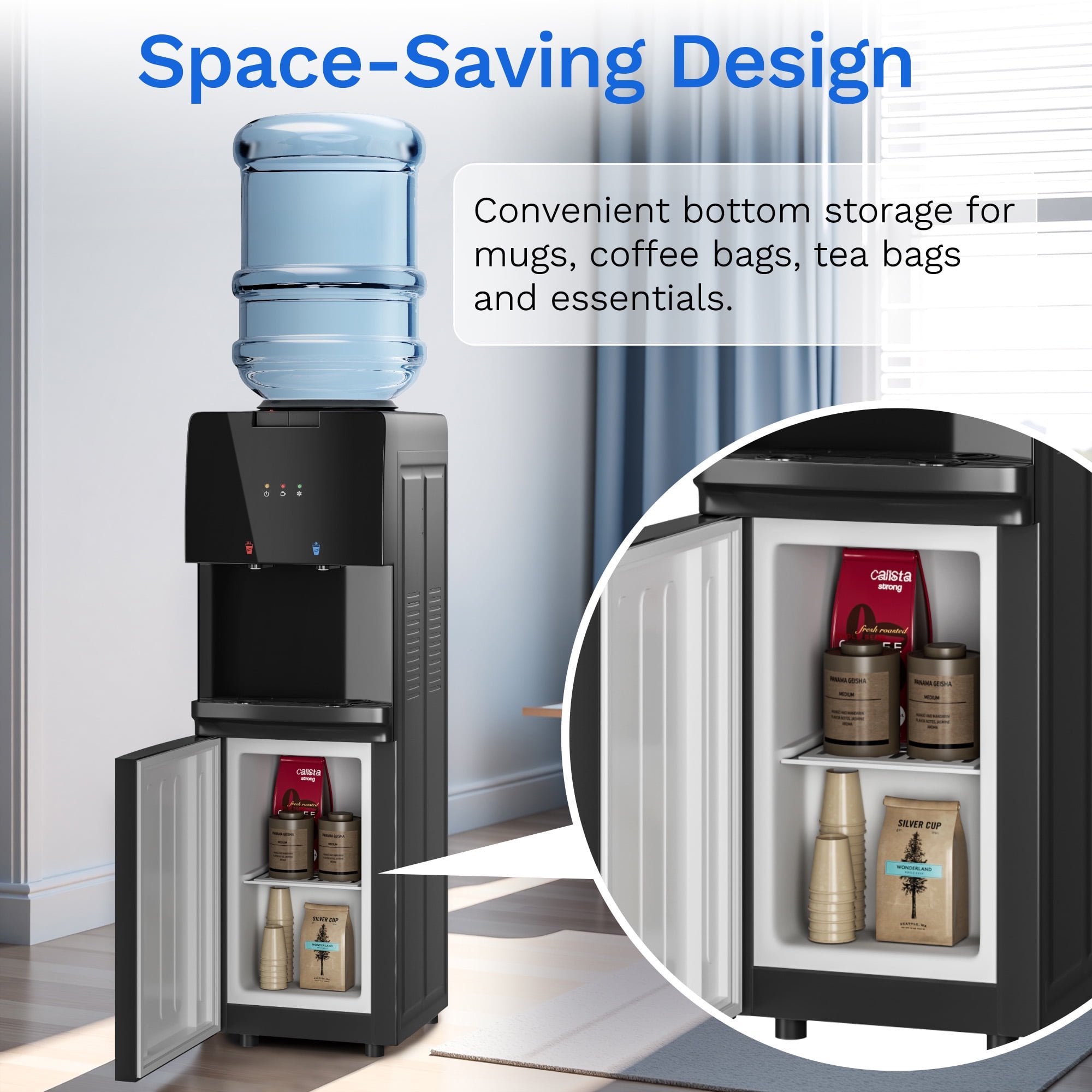 Nepsam 120V 60Hz Compressor Cooling Water Dispenser, 650W Hot & Cold Water Dispenser with Type I Shock Protection, 6.5L/h Hot 1.2L/h Cold Output for Home Office