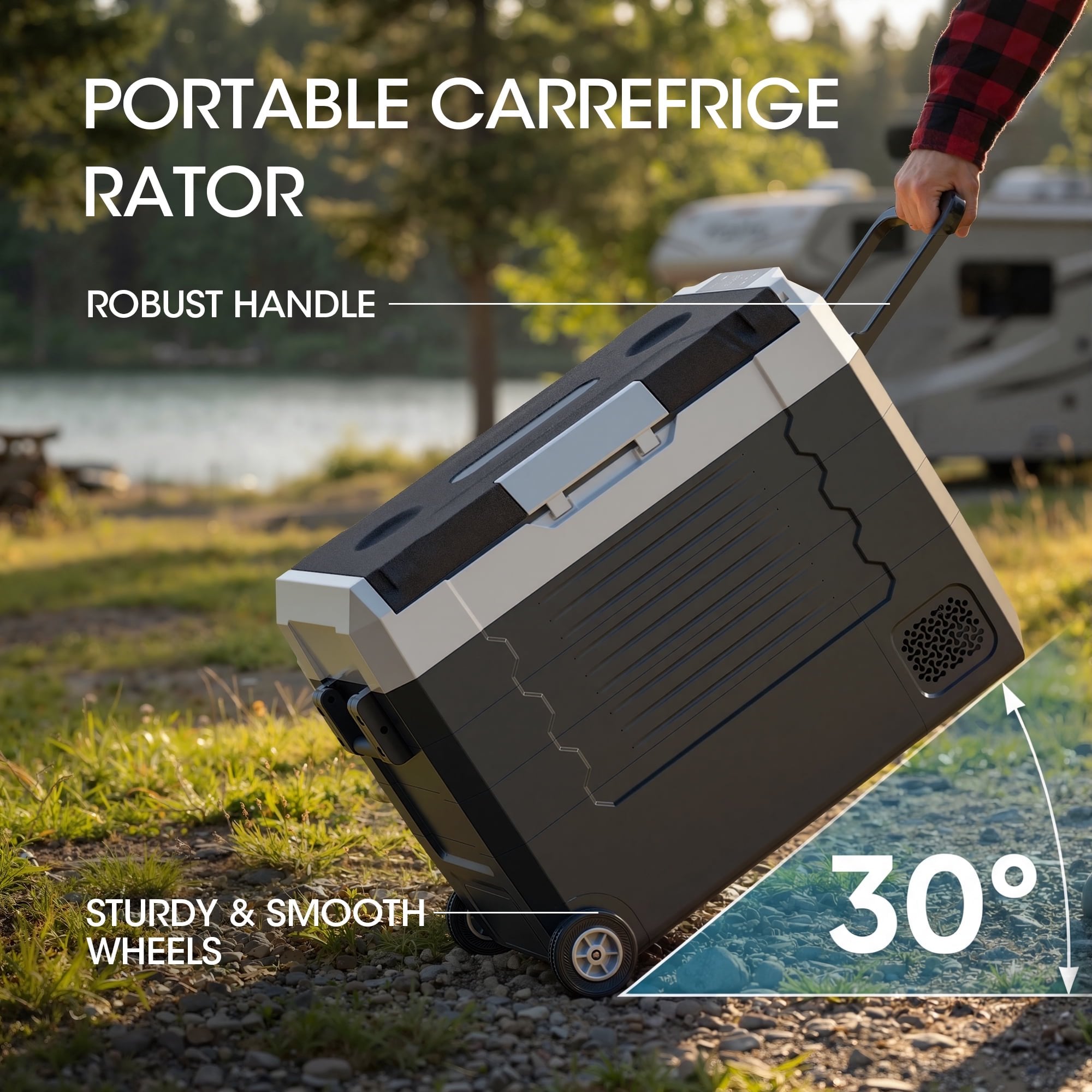 Nepsam 58QT Portable Car Refrigerator, Dual Zone, APP Control, 12V/24V & 100-240V, for RV, Camping & Home