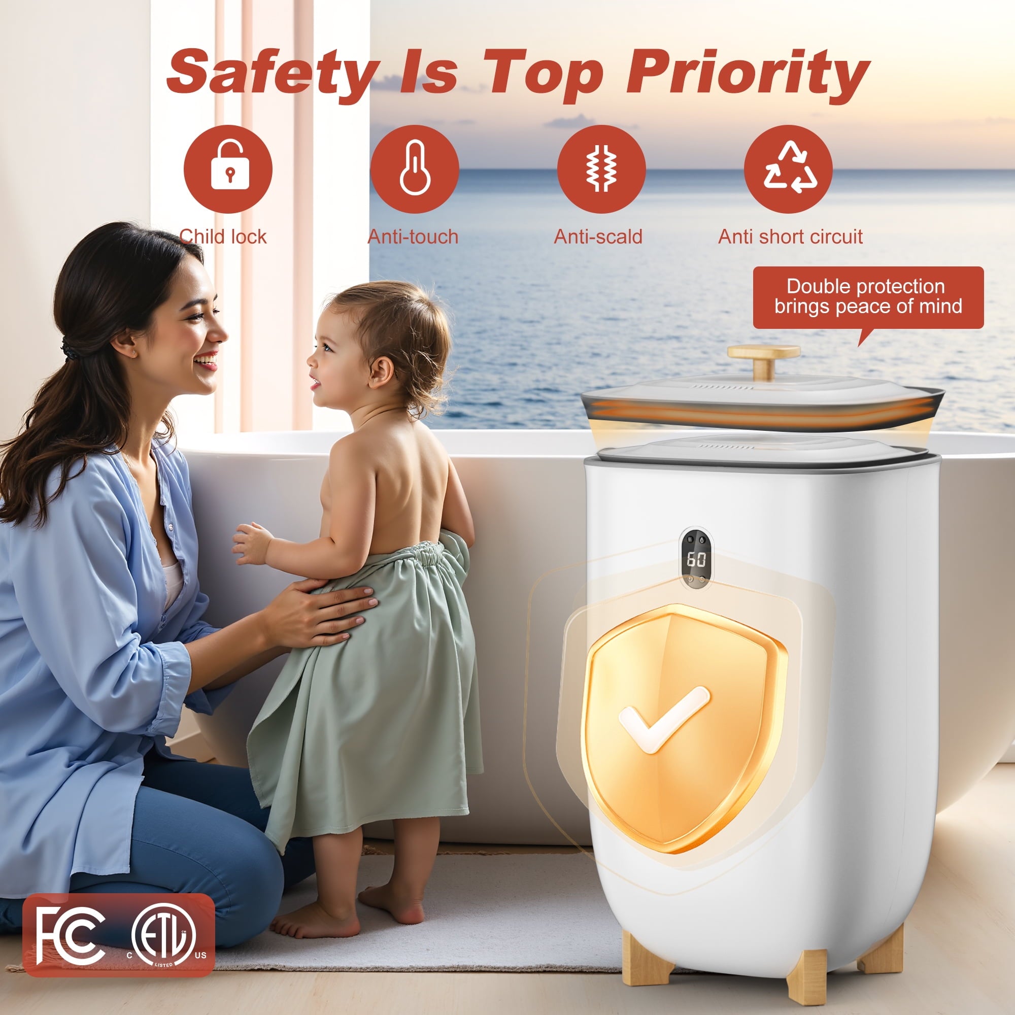 Nepsam 35L Towel Warmer, Towel Warmer Bucket with Drying Modes, Heating Mode 20/30/60/90 Min, Customized Fragrance, LED Screen, Anti-scald Safety lock, Ideal Gift for Families, Friends, Lover
