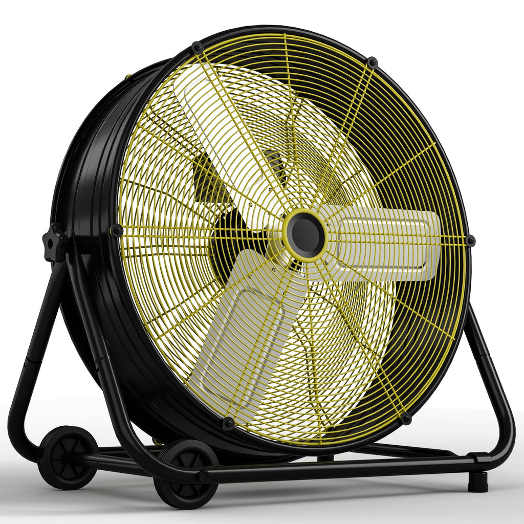 Nepsam 24" Industrial Drum Fan, 3 Speed Air Circulator w/180°Tilt, With Metal Wheels, for Commercial, Factory and Garage，Black