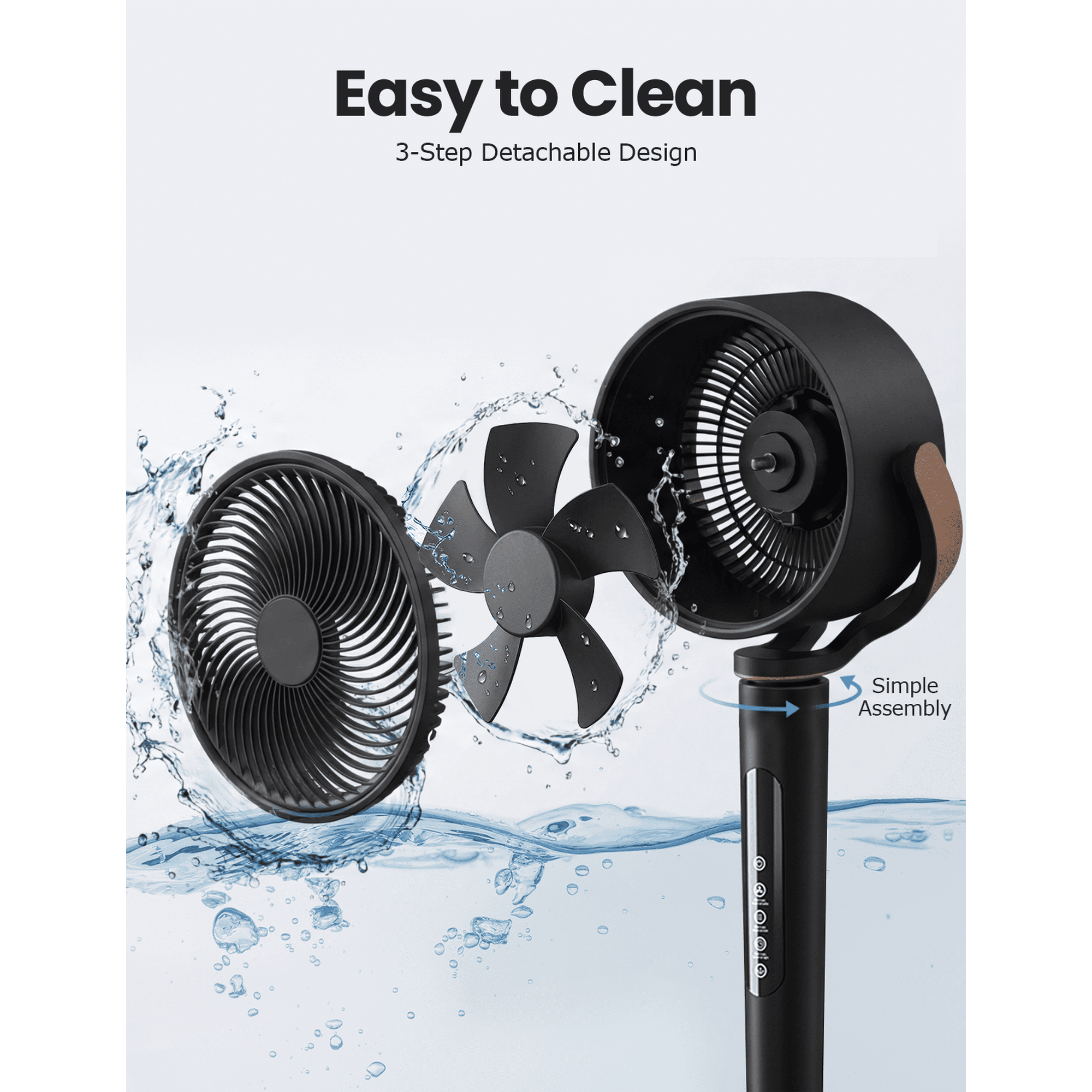 Nepsam 120° Oscillating Standing Fan, 16 Speeds DC Motor, 4 Modes, Adjustable Height, 12H Timer, Black