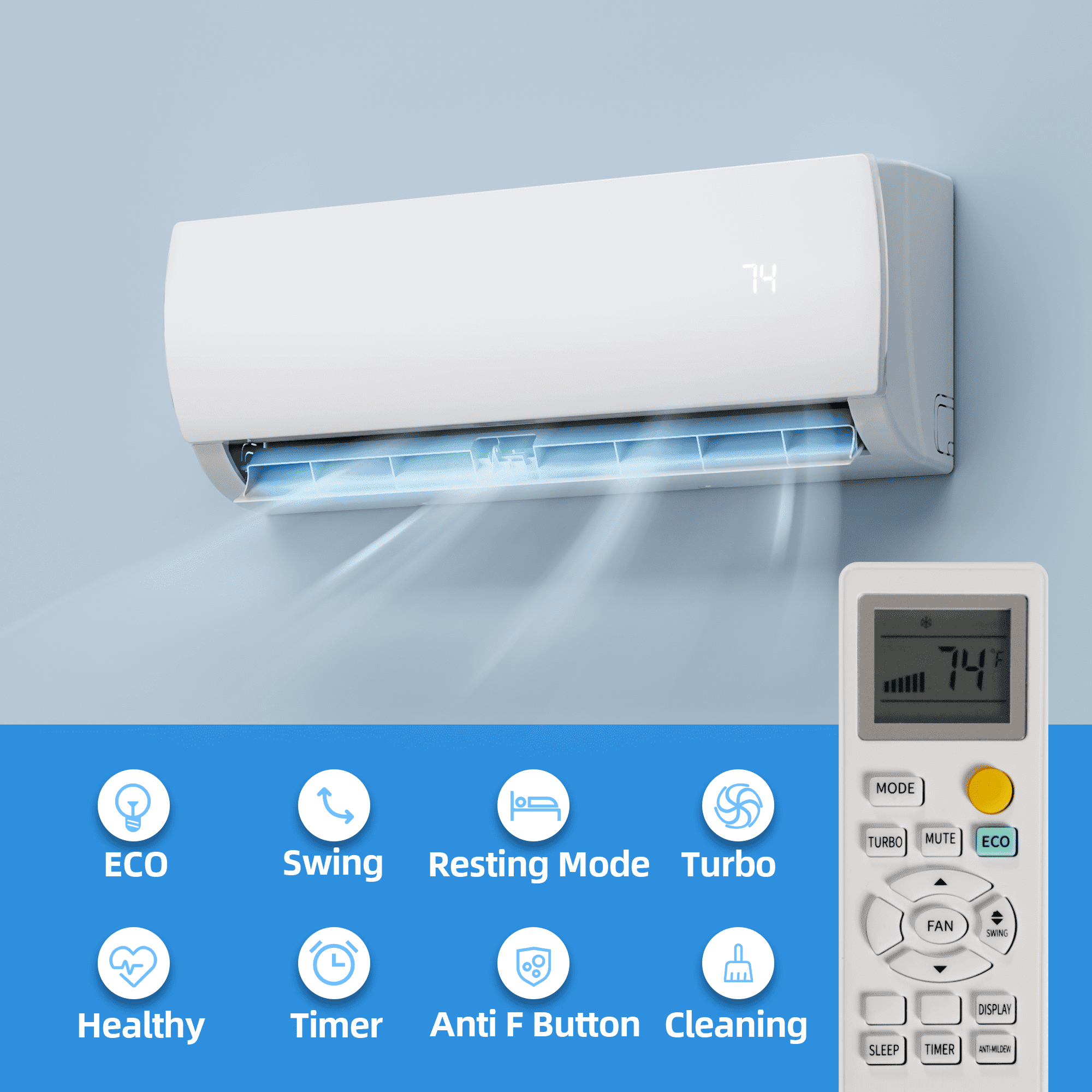 Nepsam 12000 BTU Mini Split Air Conditioner 19 SEER2 115V Inverter AC, Wall Mounted Heating Cooling System, 750 Sq. Ft, Turbo Self-Cleaning for Home Bedroom