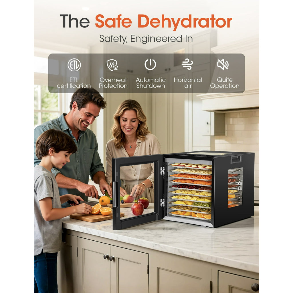 Nepsam 850W Food Dehydrator, 10 Stainless Steel Trays, 167°F Dehydrated Dryer for Dog Treats, Meat, Fruit, Veggies, Snacks(Black)