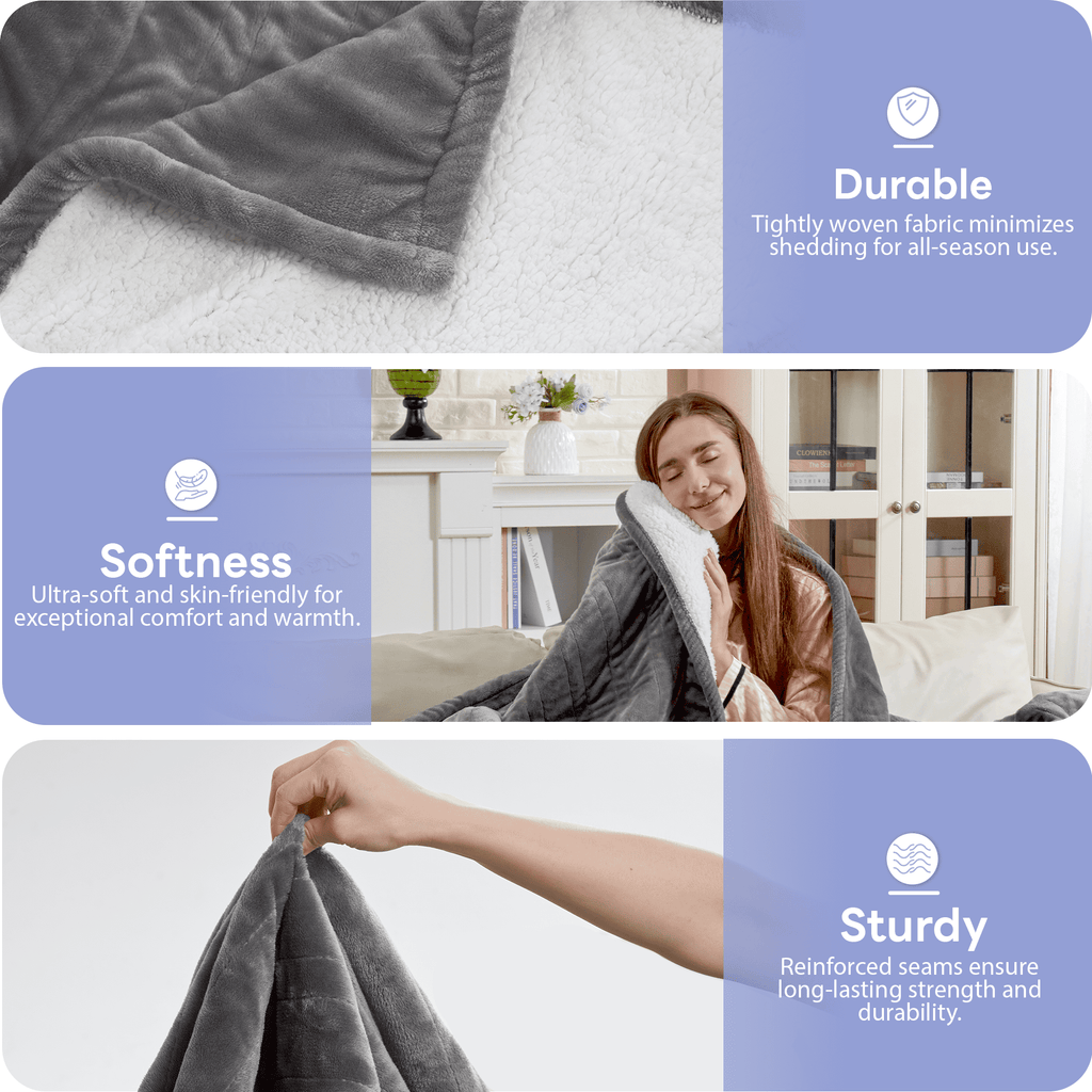Nepsam Electric Blanket Flannel and Soft Sherpa Fleece Heated Blanket, 62" x 84" with 12 Hours Auto Shut Off, Machine Washable, Dark Grey