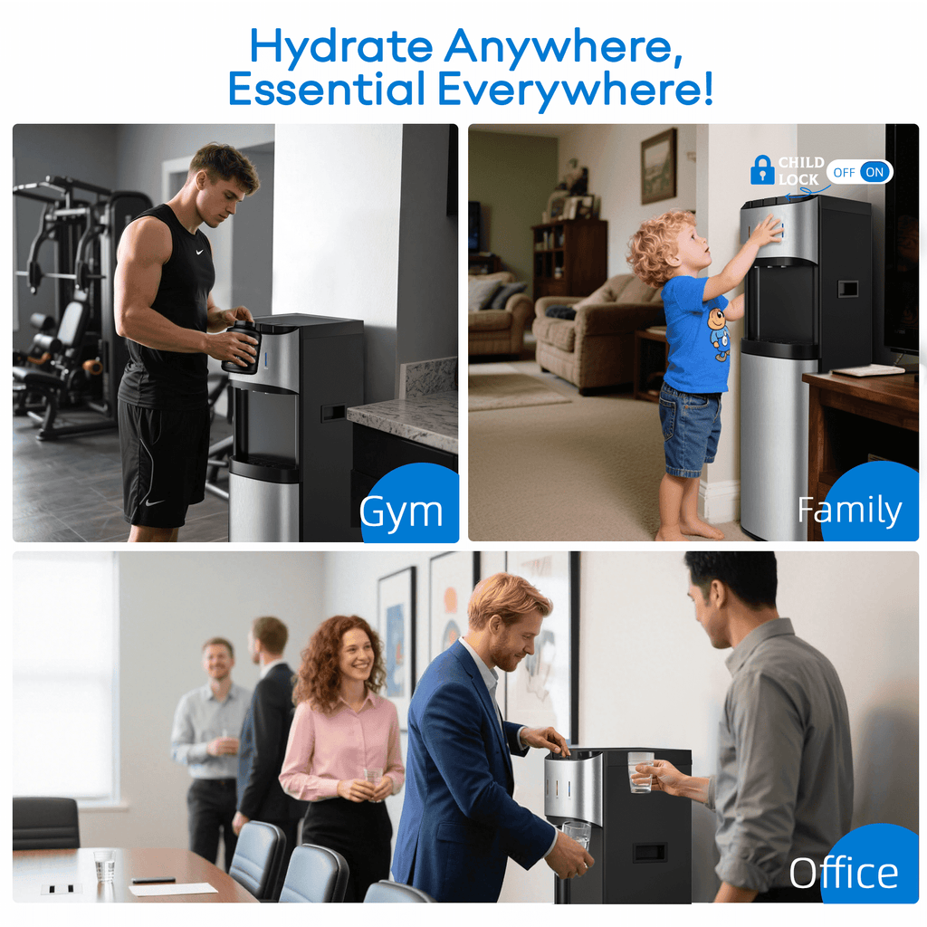 Nepsam Top-Loading Water Dispenser, Hot & Cold Water Cooler with Child Safety Lock, 304 Stainless Steel, 650W for Home Office