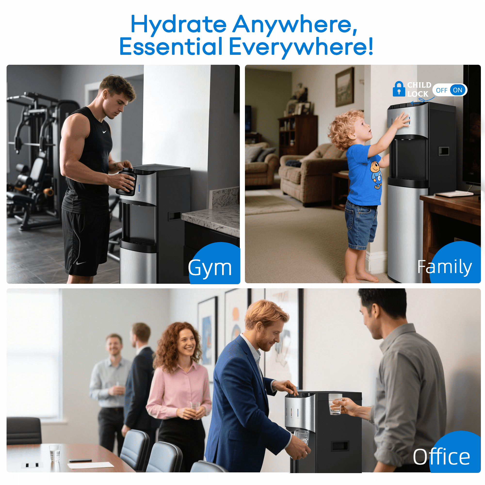Nepsam Top-Loading Water Dispenser, Hot & Cold Water Cooler with Child Safety Lock, 304 Stainless Steel, 650W for Home Office