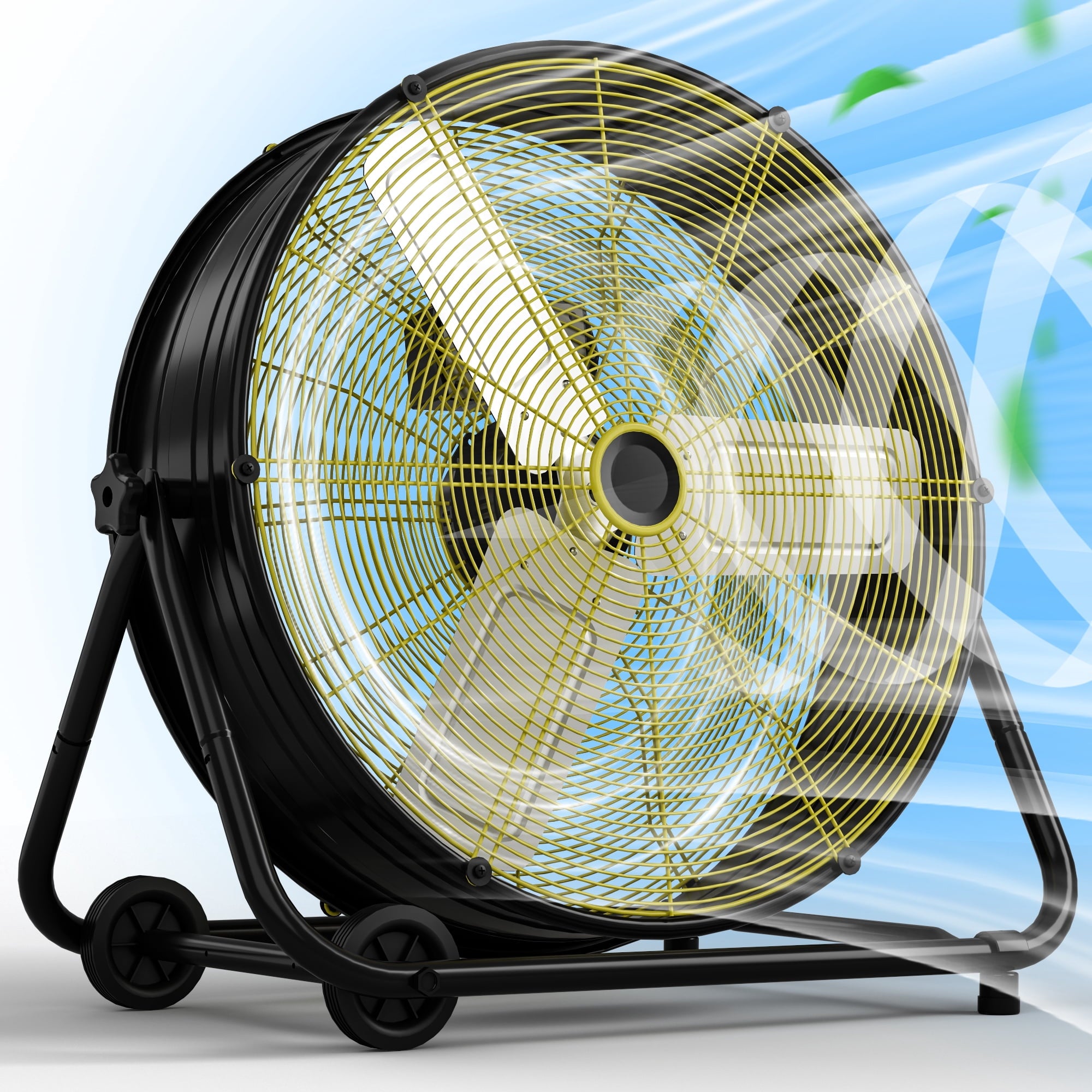 Nepsam 24" Industrial Drum Fan, 3 Speed Air Circulator w/180°Tilt, With Metal Wheels, for Commercial, Factory and Garage，Black