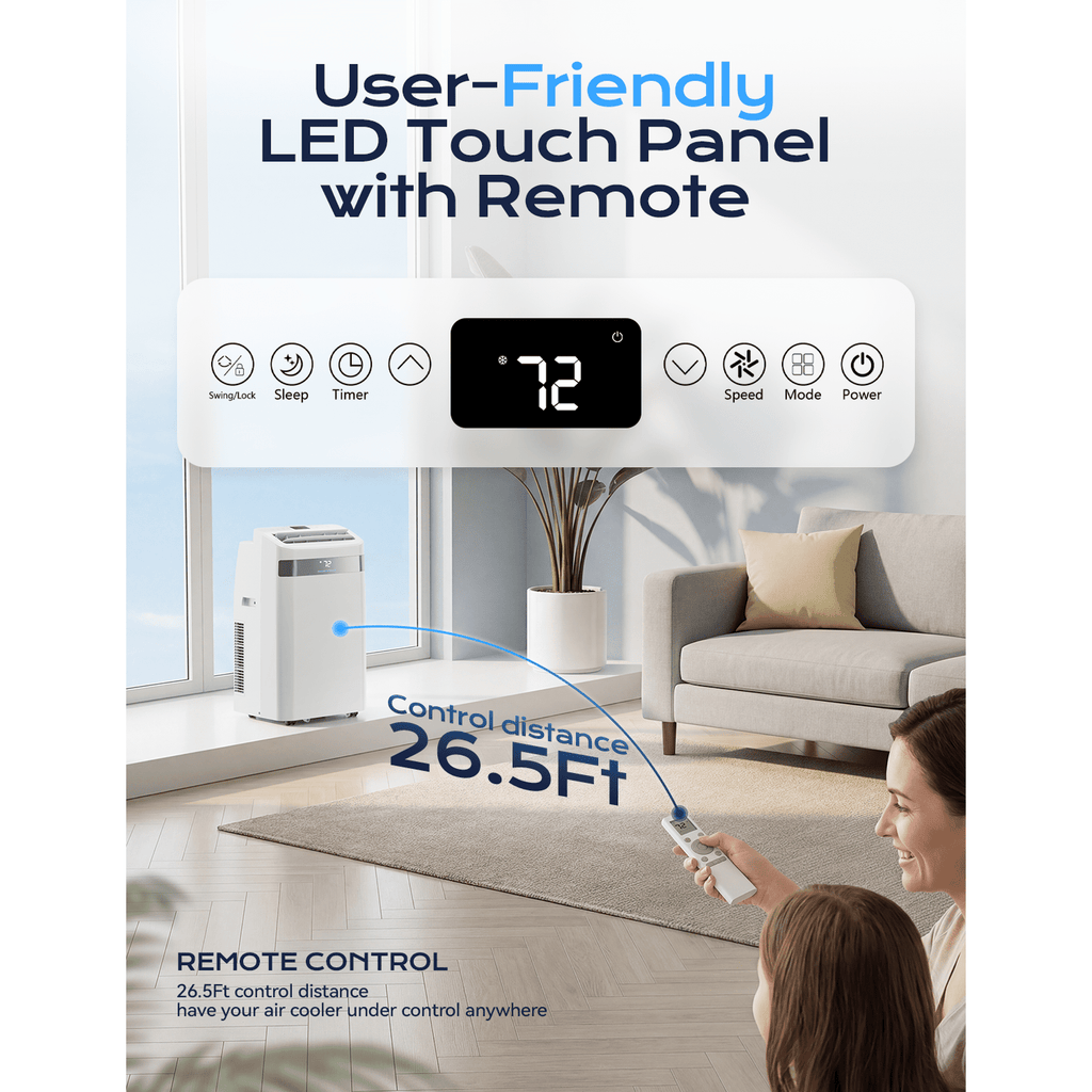 Nepsam 12000 BTU Portable Air Conditioner,4-in-1 Quiet AC Cooler Dehumidifier Fan, 550 sq.ft Room AC with 24H Timer, Remote Control & Window Kit