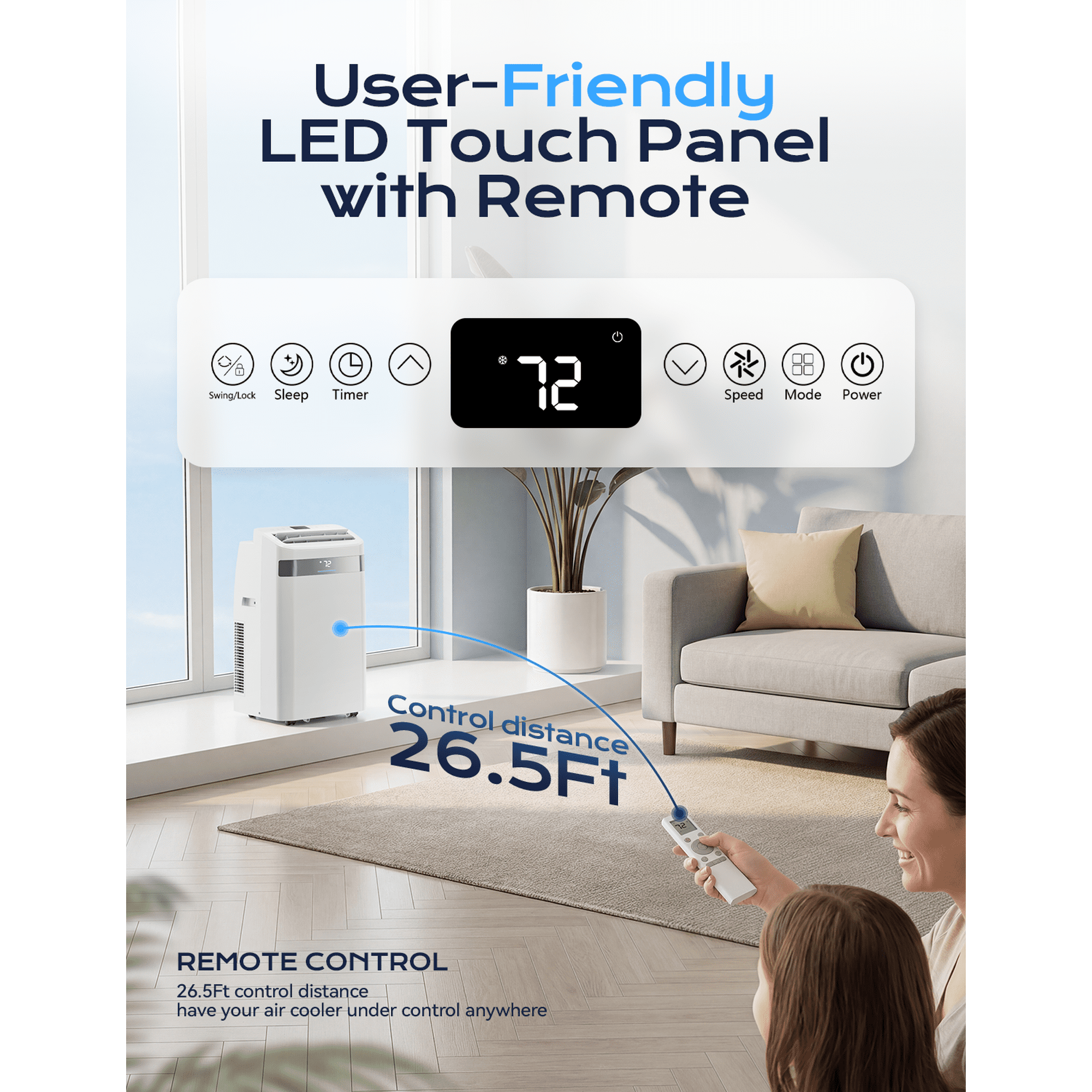Nepsam 12000 BTU Portable Air Conditioner,4-in-1 Quiet AC Cooler Dehumidifier Fan, 550 sq.ft Room AC with 24H Timer, Remote Control & Window Kit