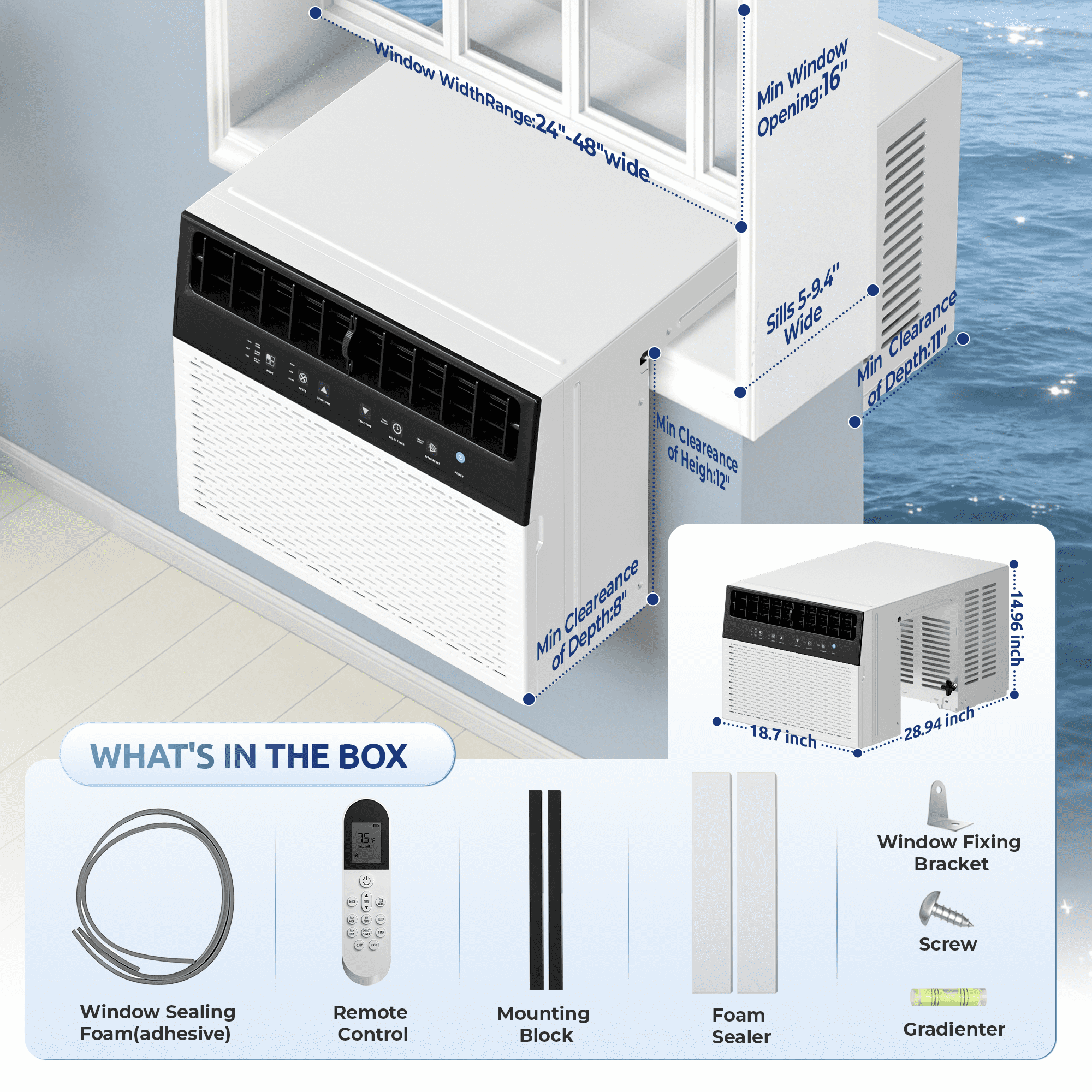 Nepsam 10000-BTU Window Air Conditioner, Cools Up to 450 Sq Ft, with Remote Control, Energy Efficient, Easy Installation Kit Included