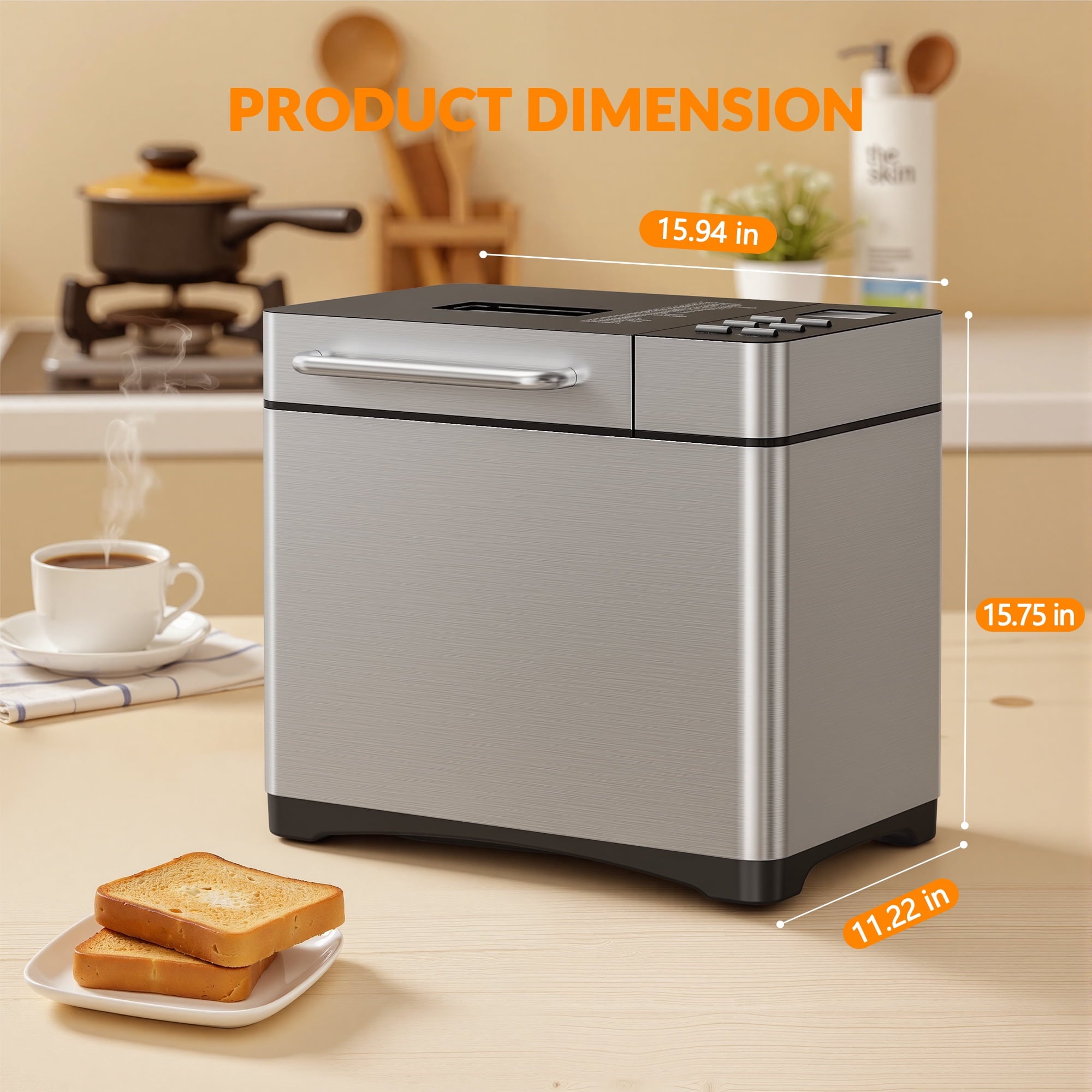 Nepsam 19-in-1 Stainless Steel Bread Maker Machine, Automatic LCD Display with 15H Timer & 1H Keep Warm (Silver)