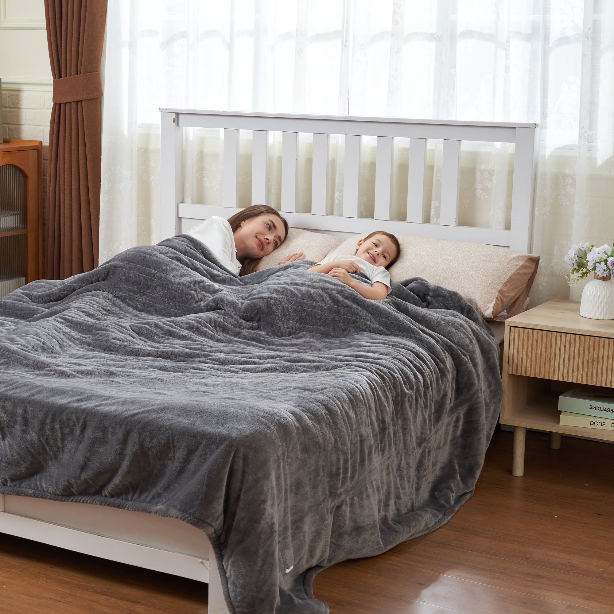 Nepsam Electric Blanket Flannel and Soft Sherpa Fleece Heated Blanket, 62" x 84" with 12 Hours Auto Shut Off, Machine Washable, Dark Grey