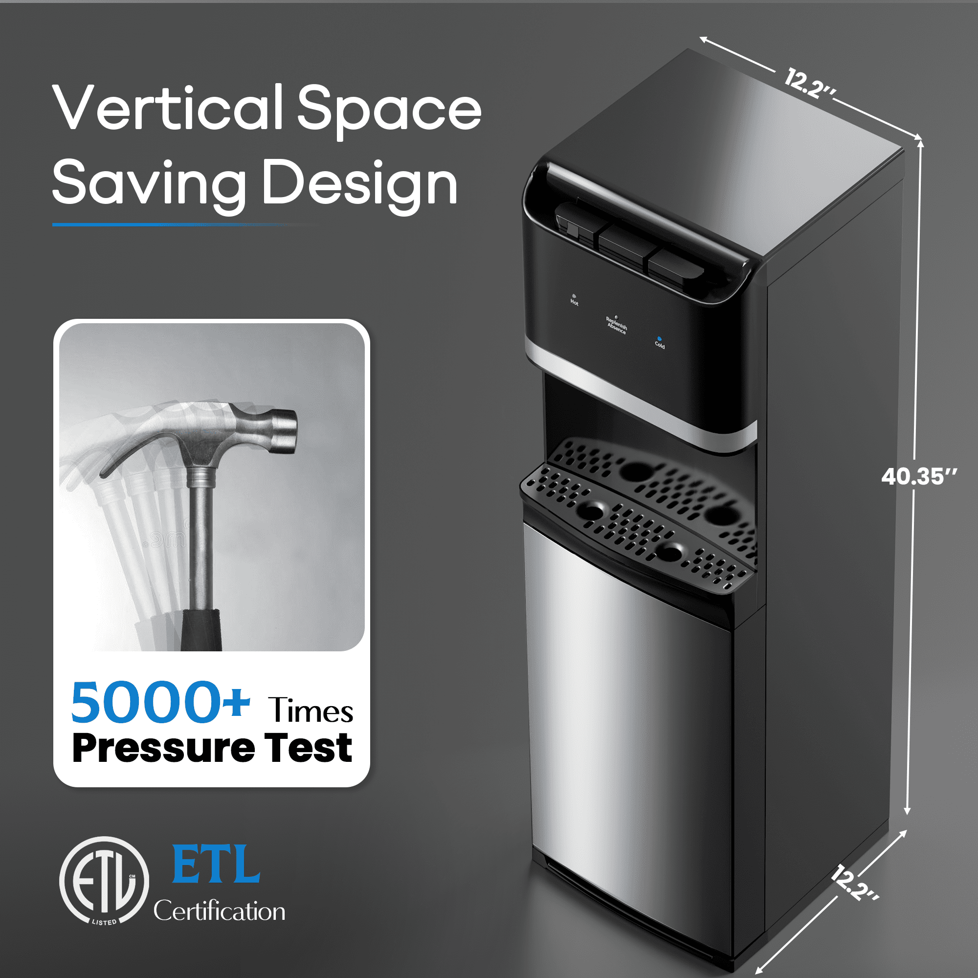 Nepsam Electric Water Dispenser, Hot/Cold/Room Temperature Water, Child Safety Lock, Indoor Use Only, Easy to Install & Clean