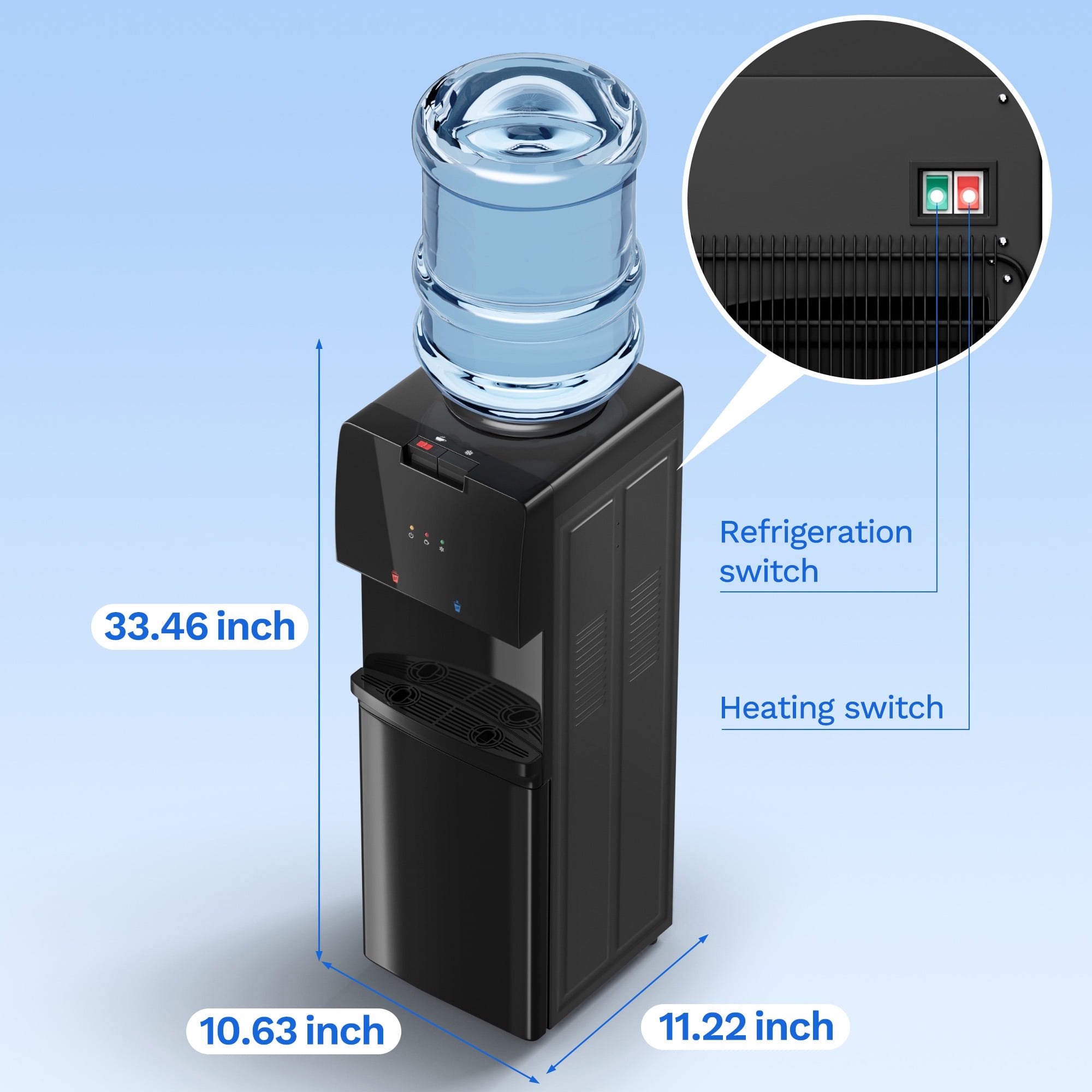 Nepsam 120V 60Hz Compressor Cooling Water Dispenser, 650W Hot & Cold Water Dispenser with Type I Shock Protection, 6.5L/h Hot 1.2L/h Cold Output for Home Office
