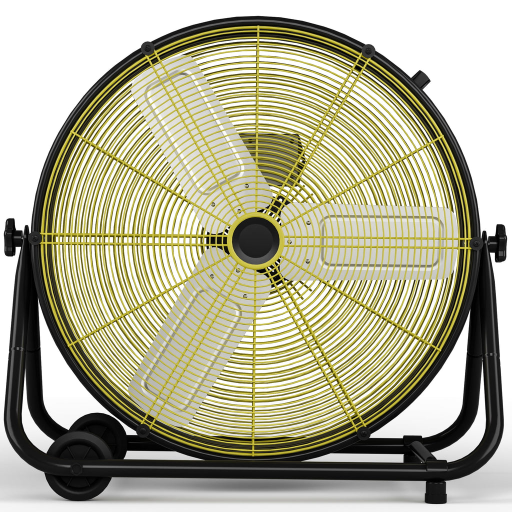Nepsam 24" Industrial Drum Fan, 3 Speed Air Circulator w/180°Tilt, With Metal Wheels, for Commercial, Factory and Garage，Black
