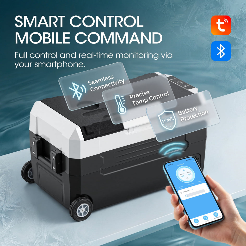 Nepsam 37QT Portable Car Refrigerator, Dual Zone, APP Control, 12V/24V & 100-240V, for RV, Camping & Home