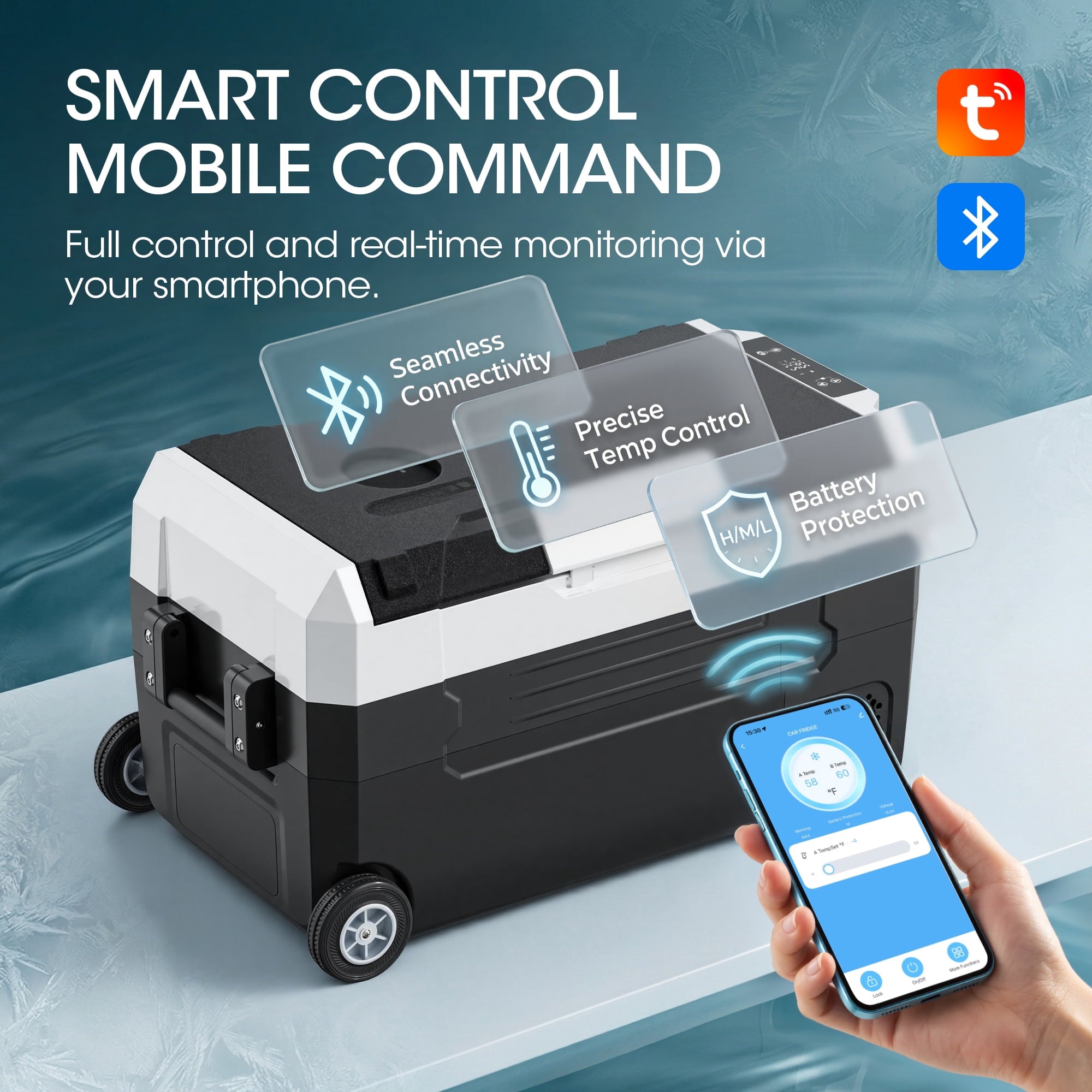 Nepsam 37QT Portable Car Refrigerator, Dual Zone, APP Control, 12V/24V & 100-240V, for RV, Camping & Home