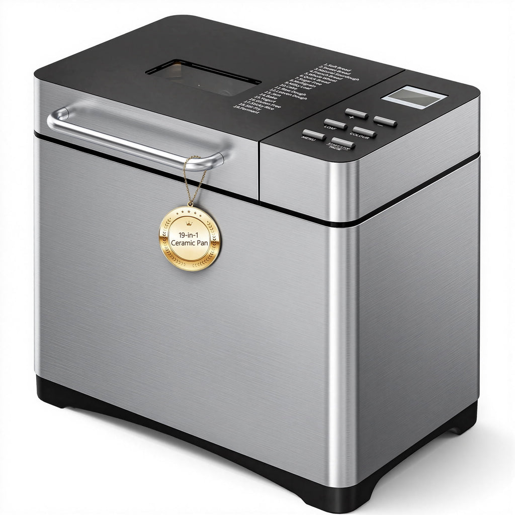 Nepsam 19-in-1 Stainless Steel Bread Maker Machine, Automatic LCD Display with 15H Timer & 1H Keep Warm (Silver)