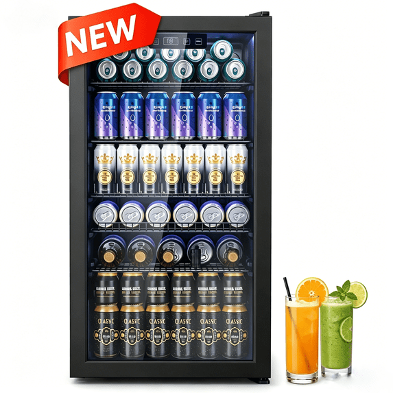Nepsam 115V Single Zone Beverage Cooler, 34-64°F, Reversible Door, Touch Control, LED Ligh