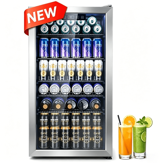 Nepsam 115V Single Zone Beverage Cooler, 34-64°F, Reversible Door, Touch Control, LED Light