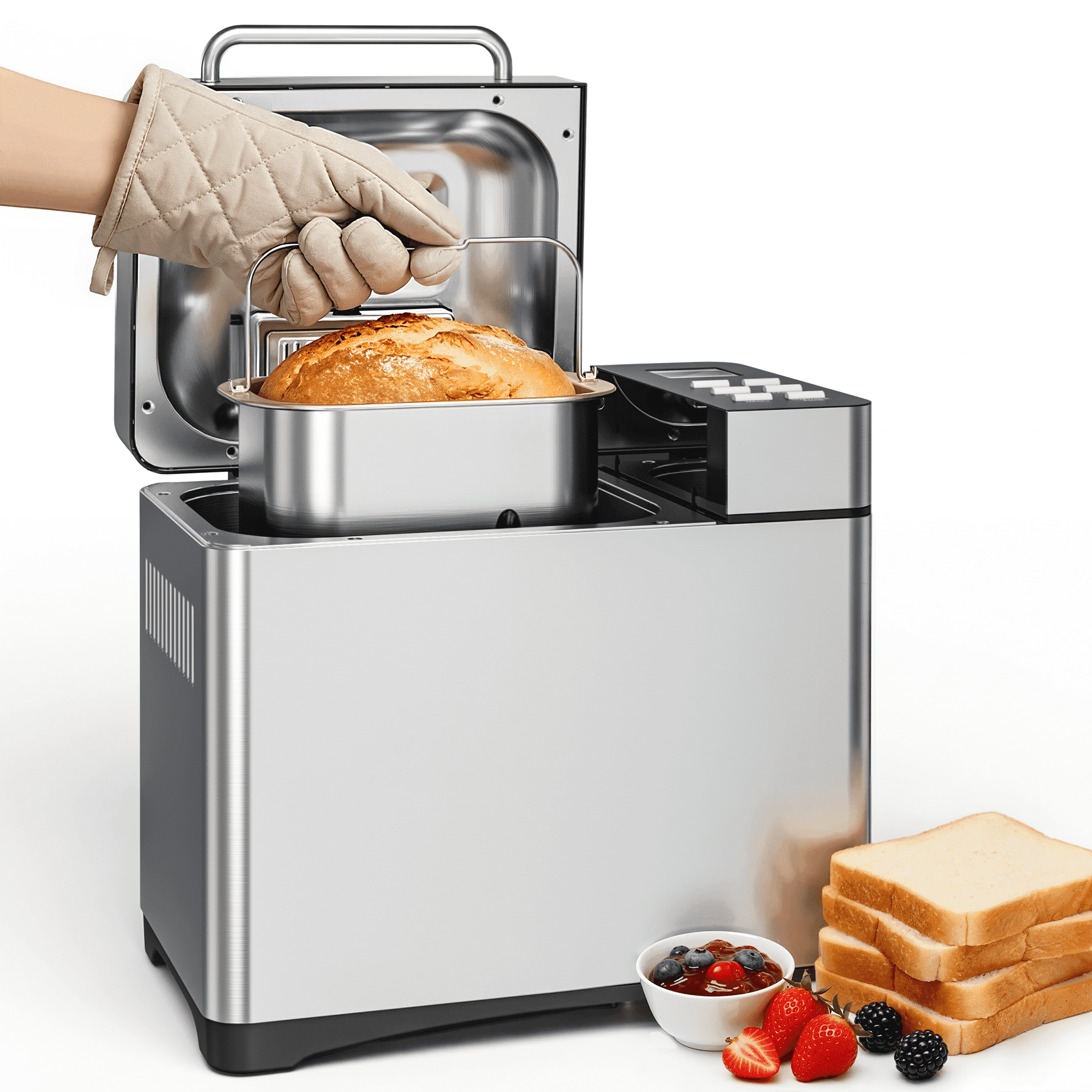 Nepsam 19-in-1 Stainless Steel Bread Maker Machine, Automatic LCD Display with 15H Timer & 1H Keep Warm (Silver)