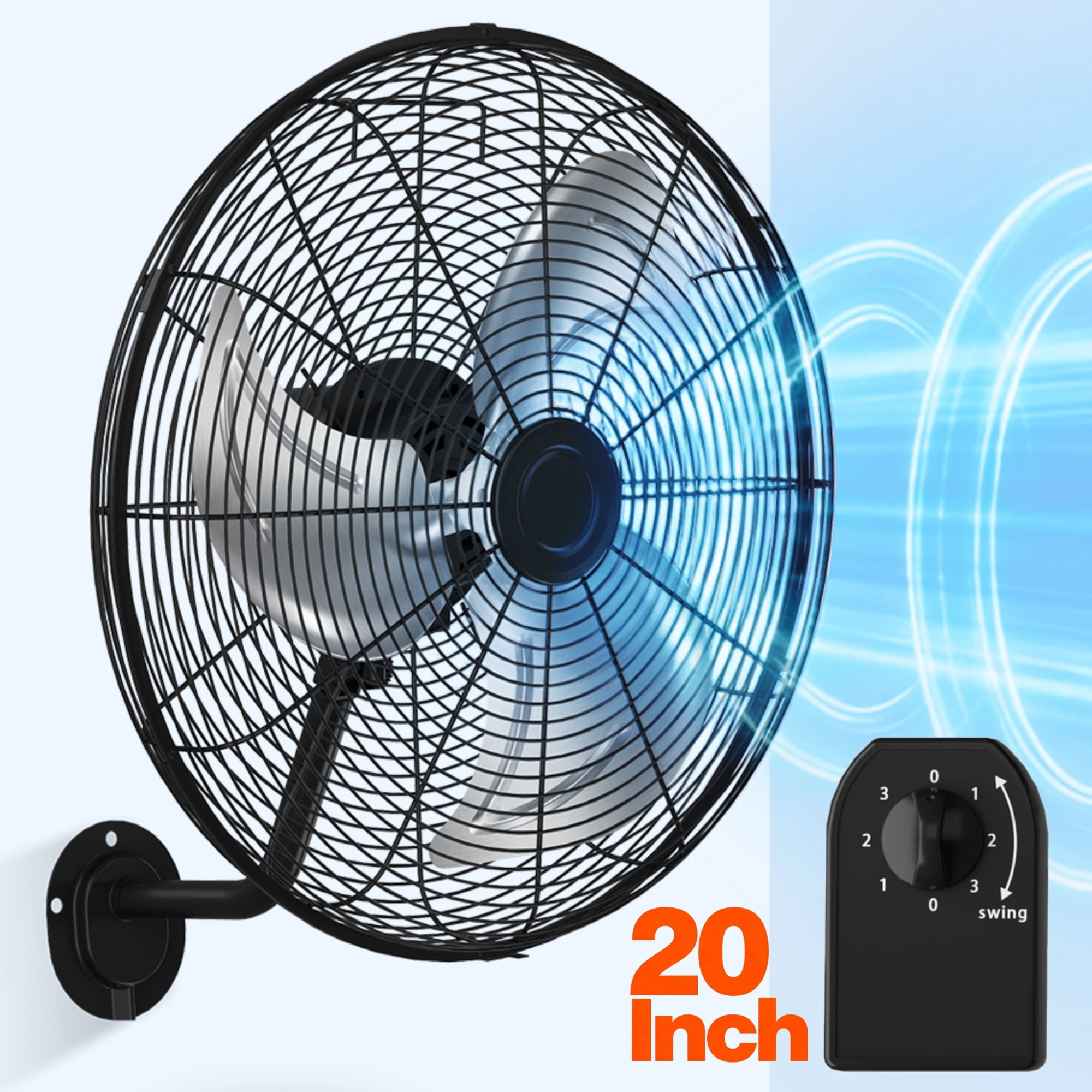 Nepsam 20" Wall Mounted Fan, 3 Speeds High Airflow Industrial Fan with Oscillation & Tilting Head, 120W Powerful Cooling for Home, Warehouse, or Commercial Use