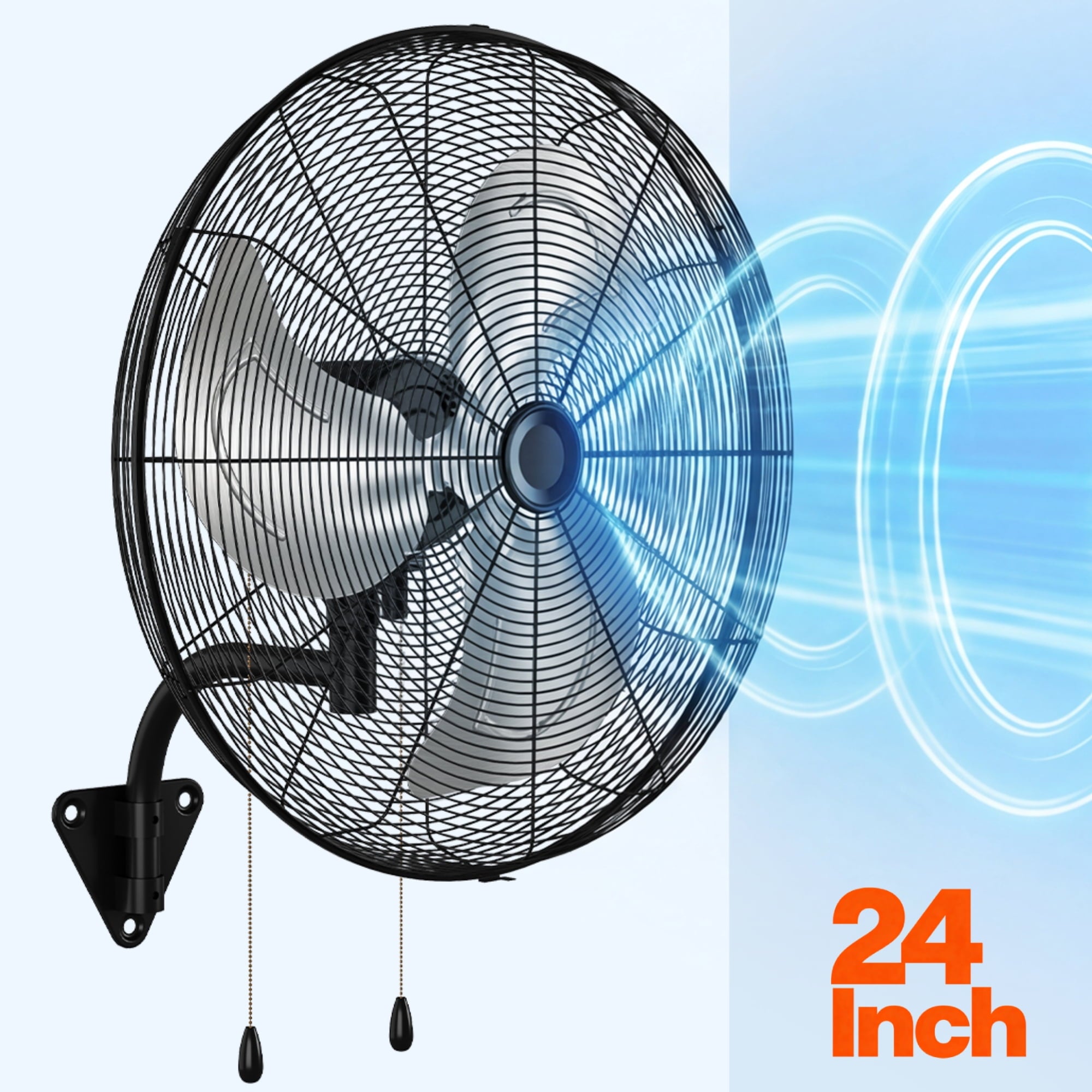 Nepsam 24" Wall Mounted Fan, 3 Speeds High Airflow Industrial Fan with Oscillation & Tilting Head, 180W Powerful Cooling for Home, Warehouse, or Commercial Use