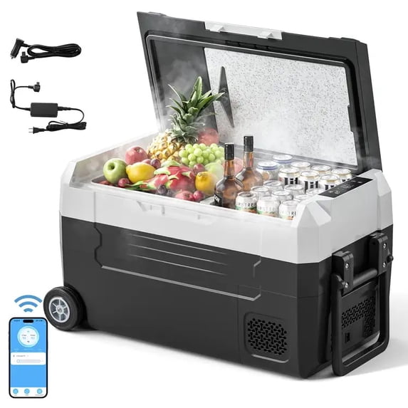 Nepsam 37QT Portable Car Refrigerator, Dual Zone, APP Control, 12V/24V & 100-240V, for RV, Camping & Home