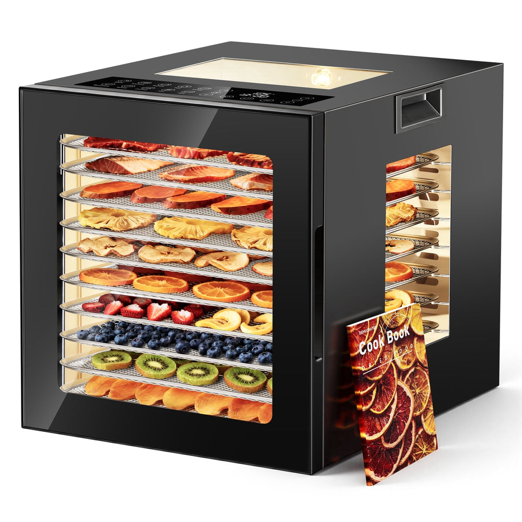 Nepsam 850W Food Dehydrator, 10 Stainless Steel Trays, 167°F Dehydrated Dryer for Dog Treats, Meat, Fruit, Veggies, Snacks(Black)
